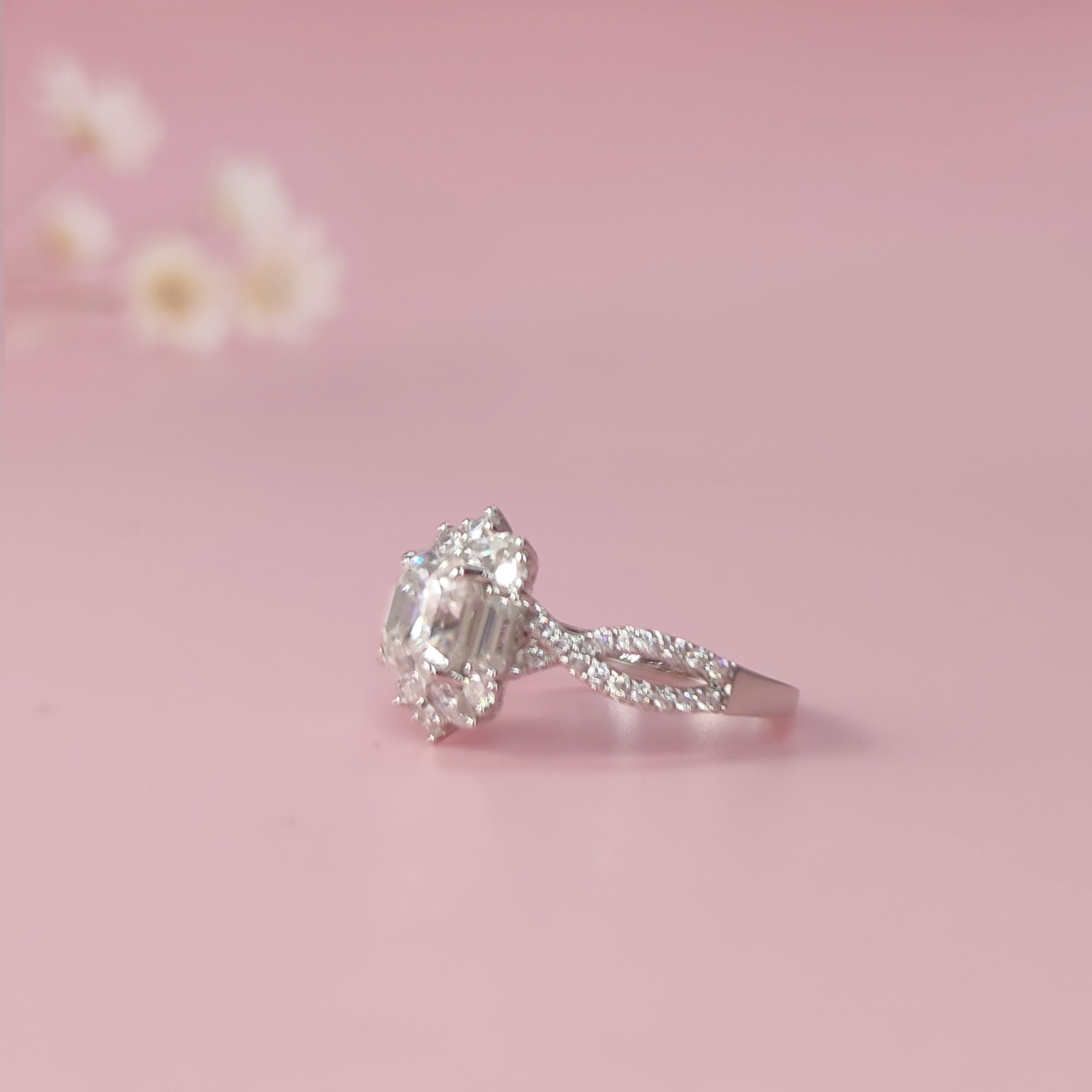 Regal Bloom: Asscher Cut Moissanite Ashes Ring - Elegant Wedding Band for Women, Perfect for Engagement, Anniversary & Special Occasions
