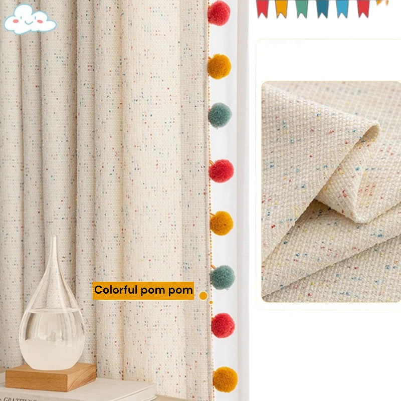 Sylvie Chenille Jacquard Confetti Pom Pom Custom Curtains - Elegant Window Treatment for Living Room, Bedroom & Nursery Decor