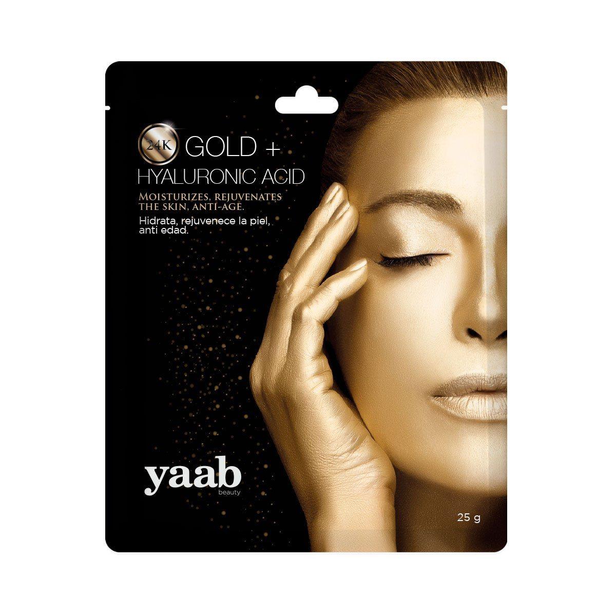 24K Gold & Hyaluronic Acid Face Mask - Yaab Beauty Hydrating & Anti-Aging Facial Treatment for Glowing Skin | Spa Night, Self-Care Routine, Gift for Her