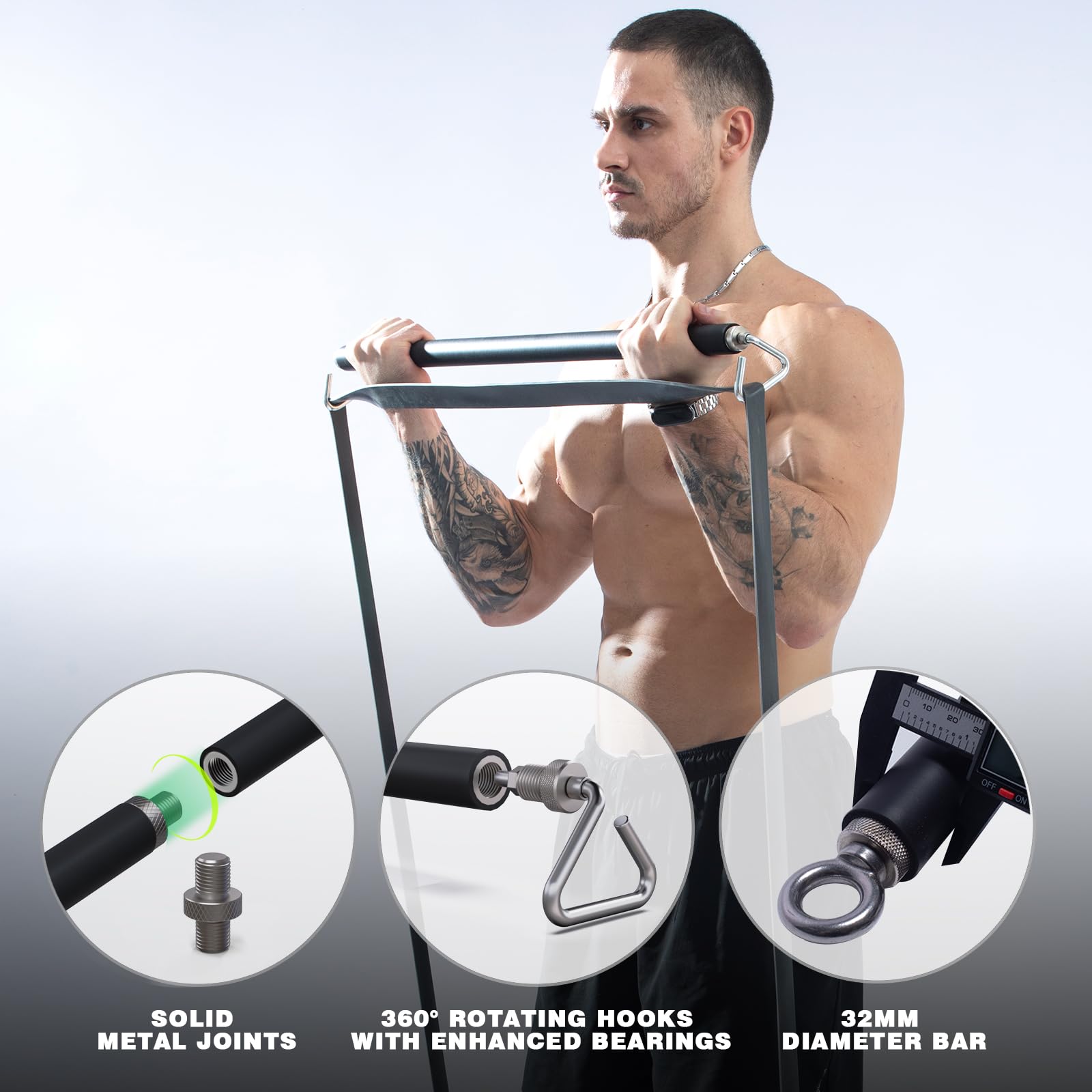Adjustable Resistance Band Bar - Heavy Duty Detachable Workout Bar for Strength Training, Core Exercises & Home Gym | Max Load 800 lbs | Perfect for Home Workouts, Outdoor Fitness & Cross Training
