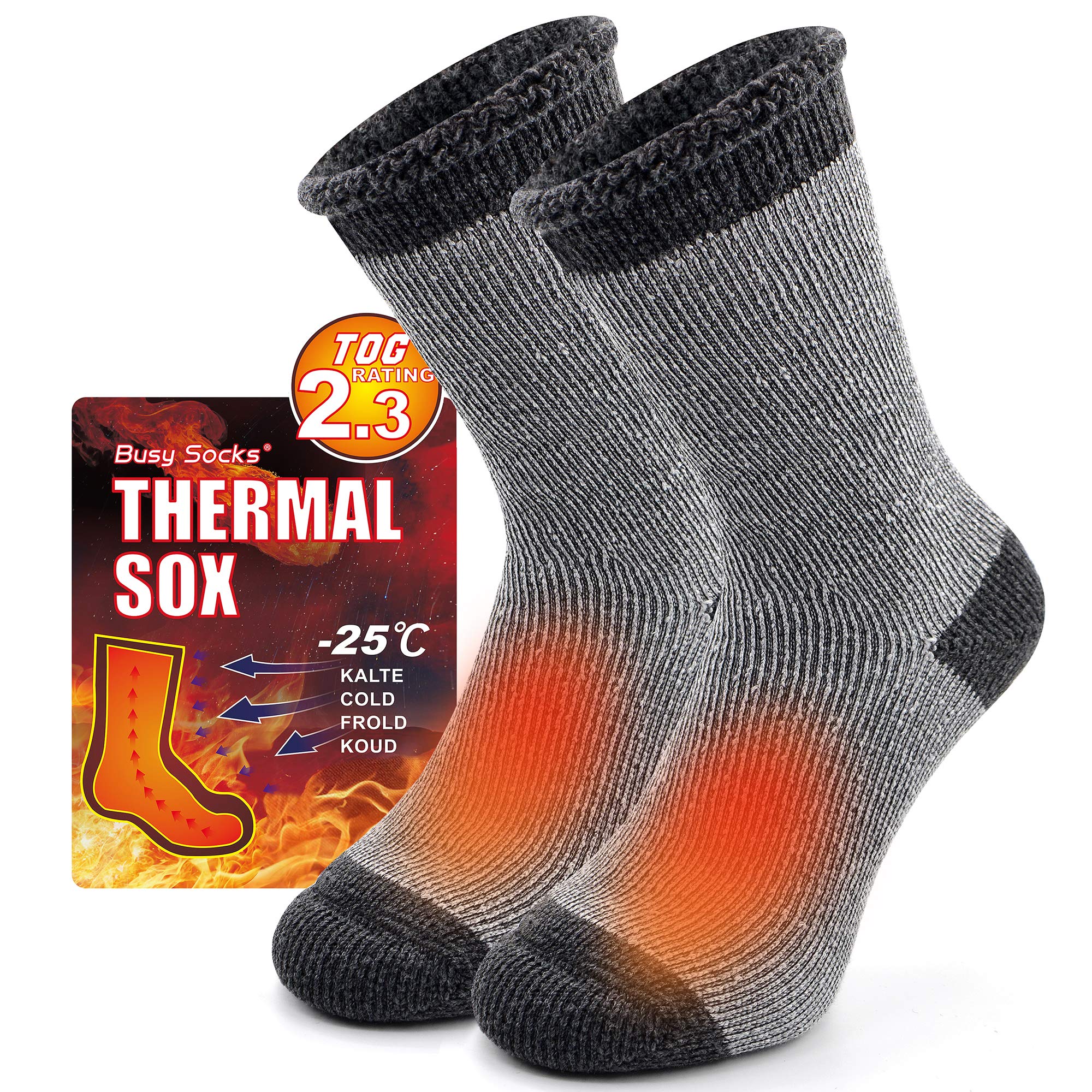 Thermal Winter Socks for Men & Women - Extra Thick Insulated Heated Crew Boot Socks for Extreme Cold Weather - Perfect for Skiing, Hiking & Outdoor Winter Activities