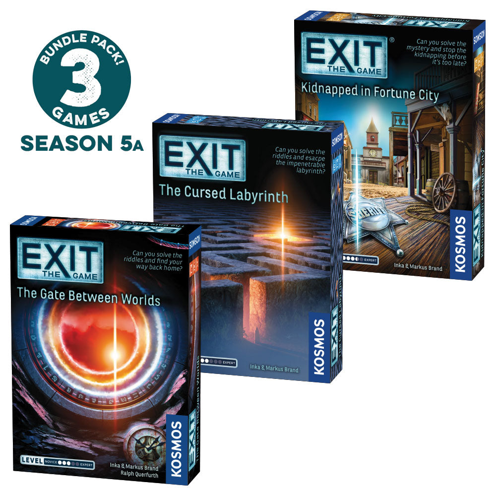 EXIT: The Game - Season 5a Three Pack: The Gate Between Worlds, The Cursed Labyrinth & Kidnapped in Fortune City | Escape Room Board Game for Adults & Teens | Perfect for Family Game Nights & Party Entertainment