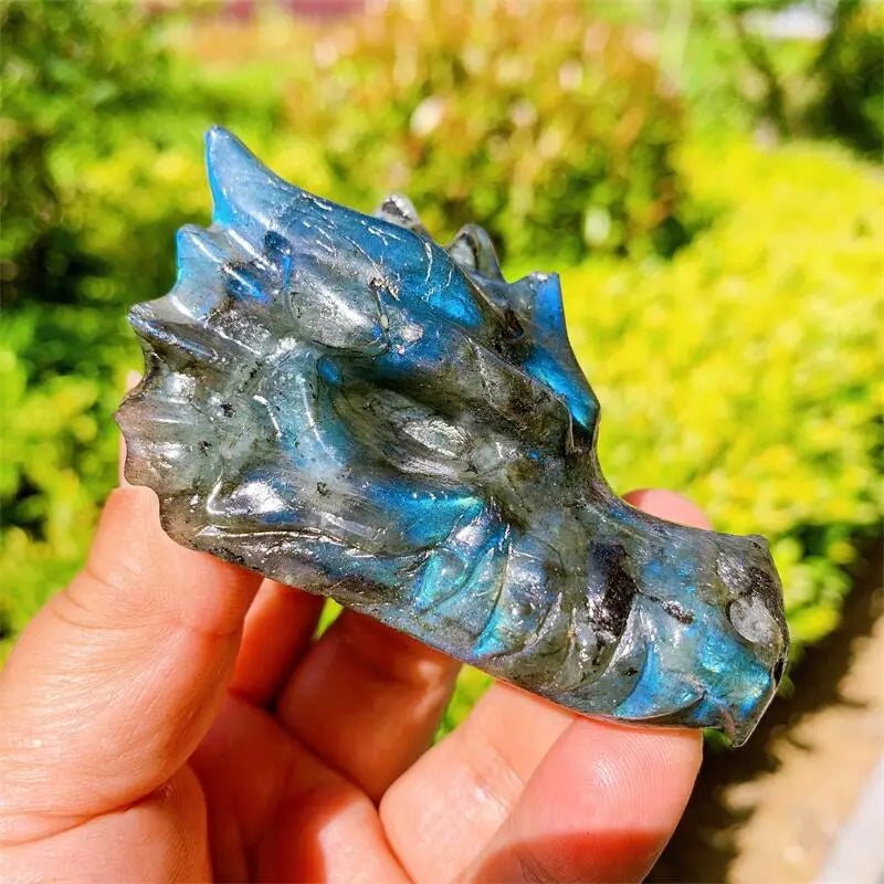 8CM Natural Labradorite Dragon Skull Crystal Carving - Feng Shui Healing Art, Home Decor Gift (1PC) | Spiritual Decor, Meditation Altar, Crystal Collection Display