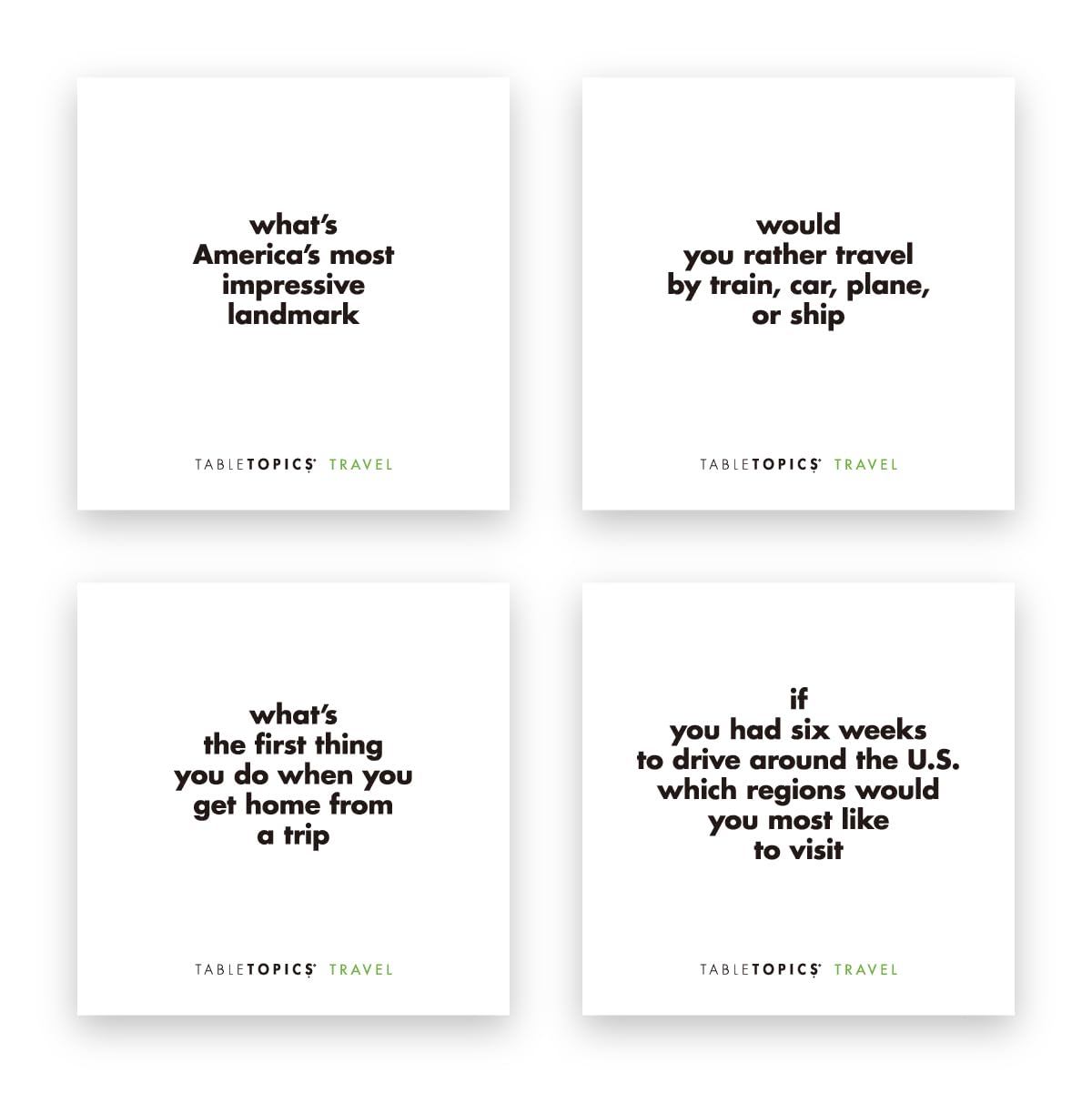 TableTopics Travel to Go - 40 Travel Conversation Cards for Vacations & Road Trips | Spark Engaging Talks with Friends | Perfect for Car Rides, Family Gatherings & Camping Trips