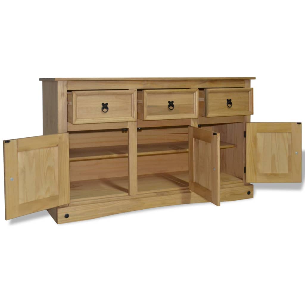 Charmma 3-Door Buffet Cabinet with 3 Drawers - Solid Mexican Pinewood Kitchen Sideboard Storage Cabinet - Freestanding Accent Furniture for Living Room, Hallway, Dining Room - Perfect for Coffee Bar Setup, Home Organization & Entertaining Guests (Brown)
