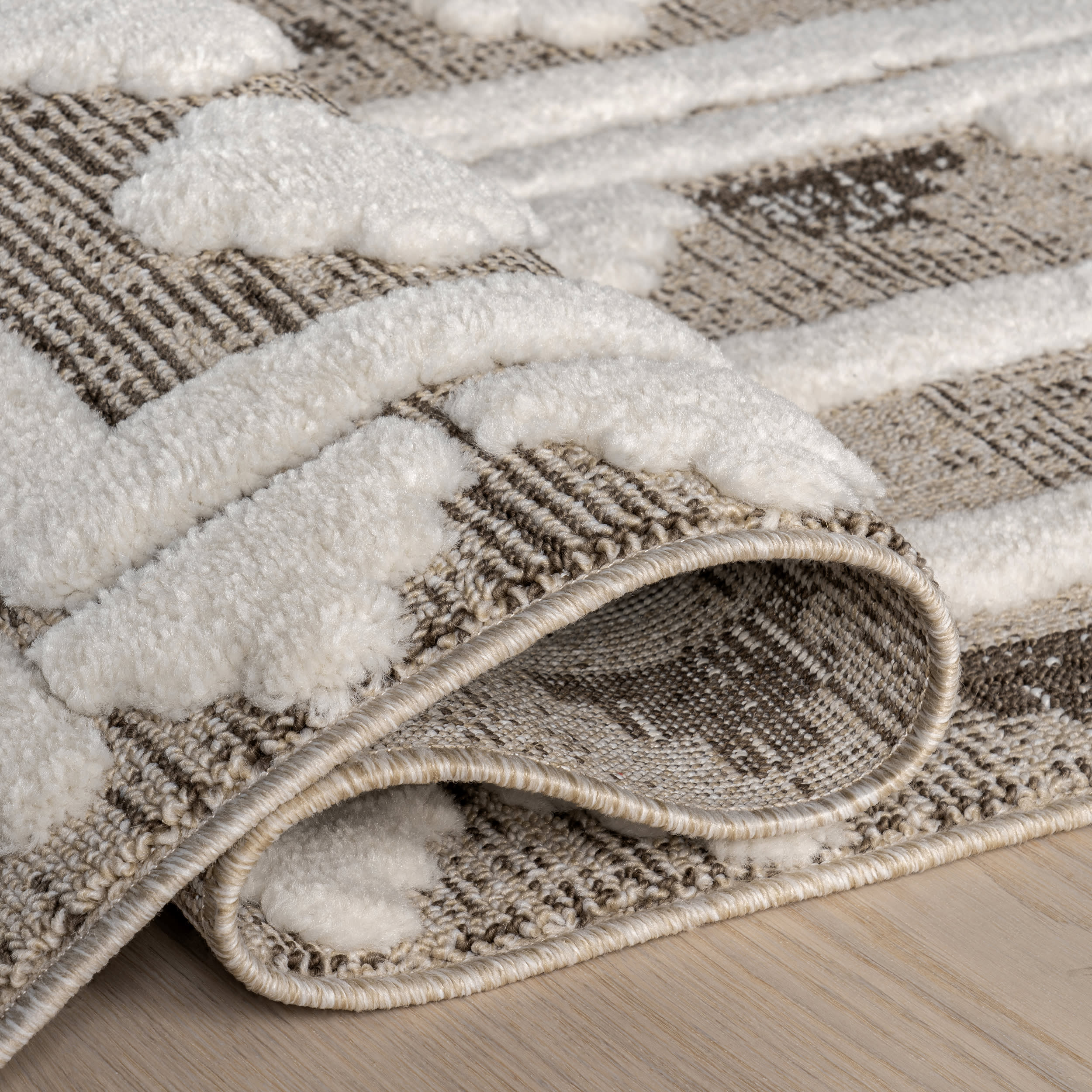 Geometric Tasseled Area Rug - Beige Bohemian Style Floor Carpet for Living Room, Bedroom & Nursery Decor