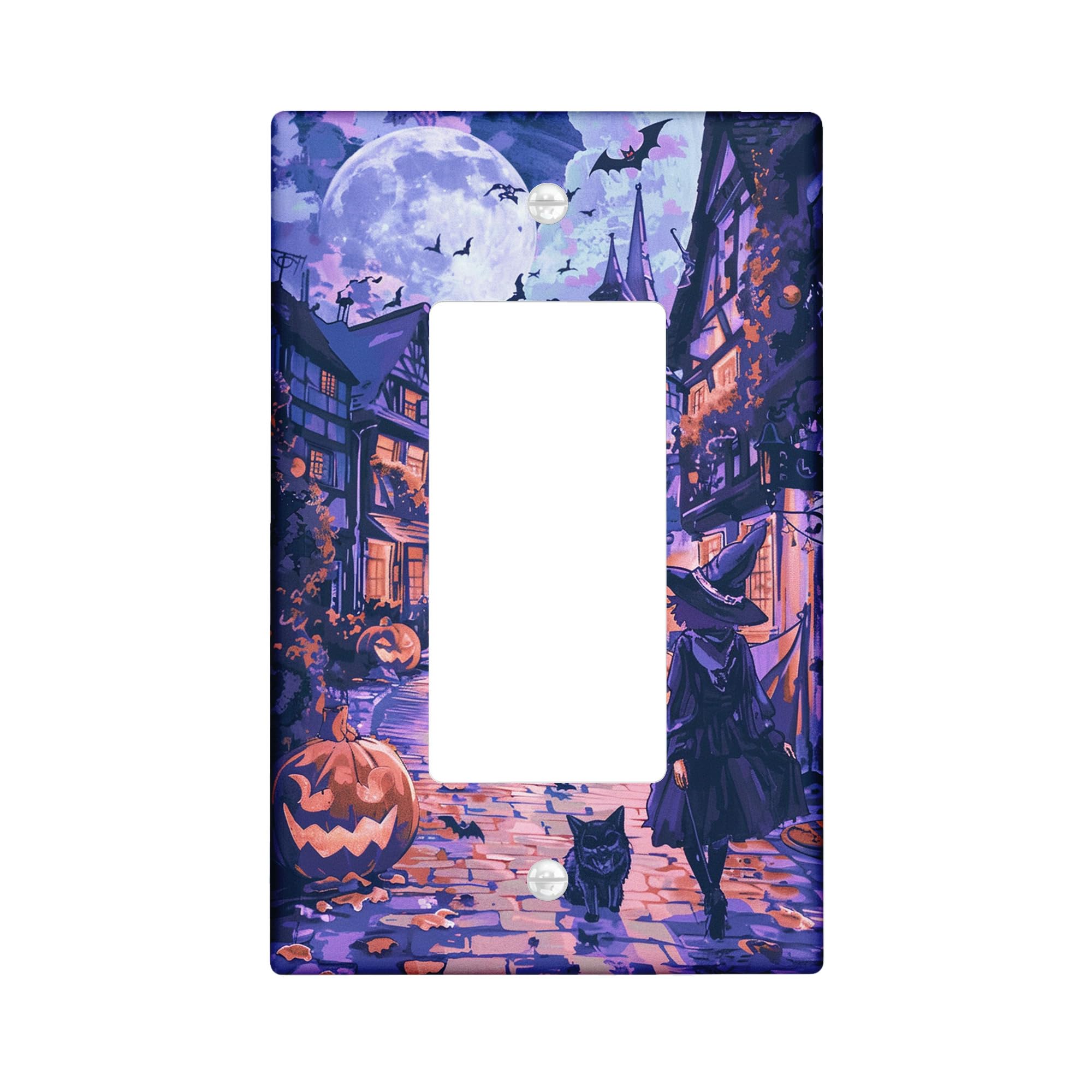 Halloween Witch Light Switch Cover - Purple Spooky Night Scene Vintage Decor, Thermoplastic Wall Plate for Standard Single Rocker - Perfect for Halloween Party, Haunted House & Holiday Home Decoration