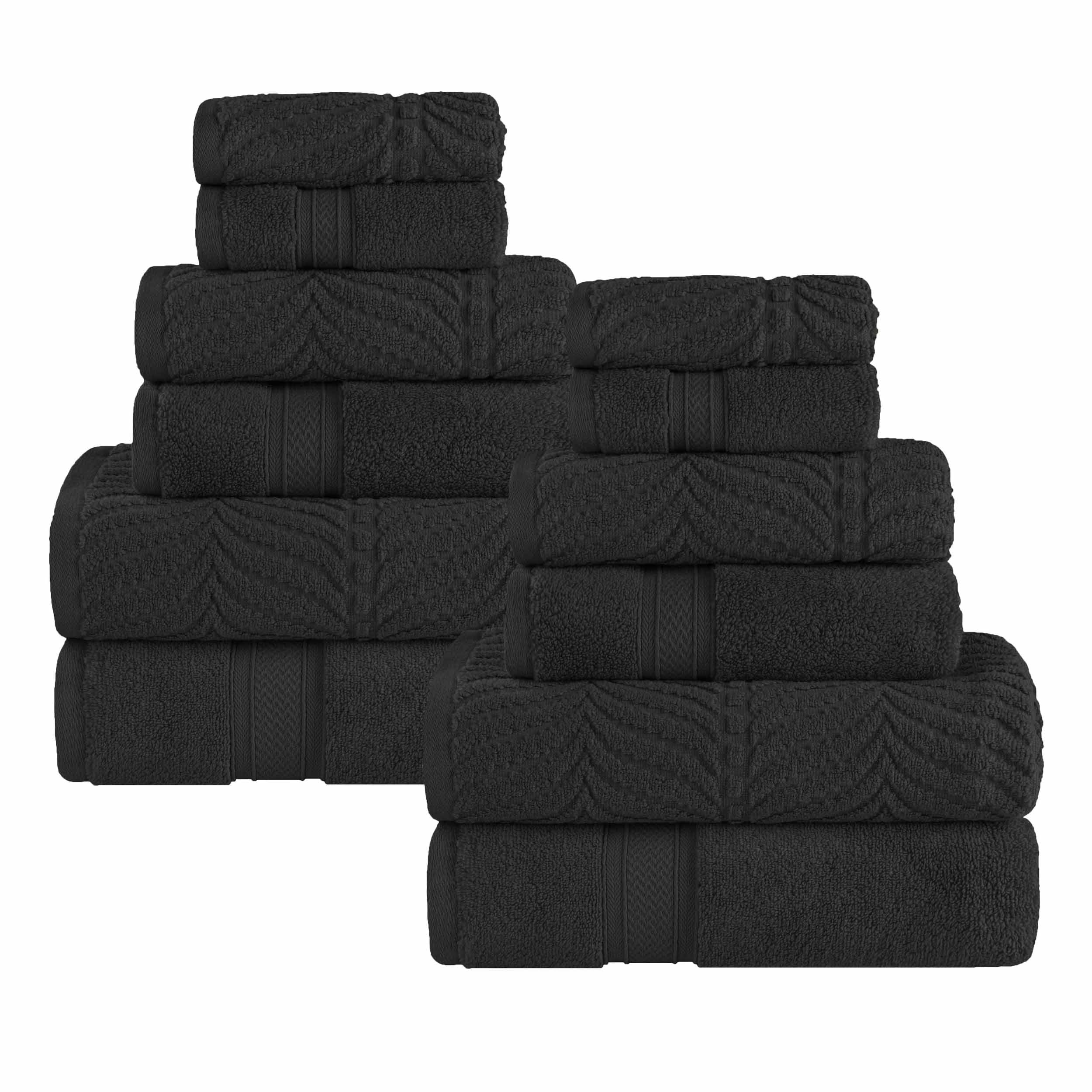 Premium 12-Piece Zero Twist Cotton Towel Set - Solid & Jacquard Chevron Design for Bath, Spa, and Luxury Home Decor