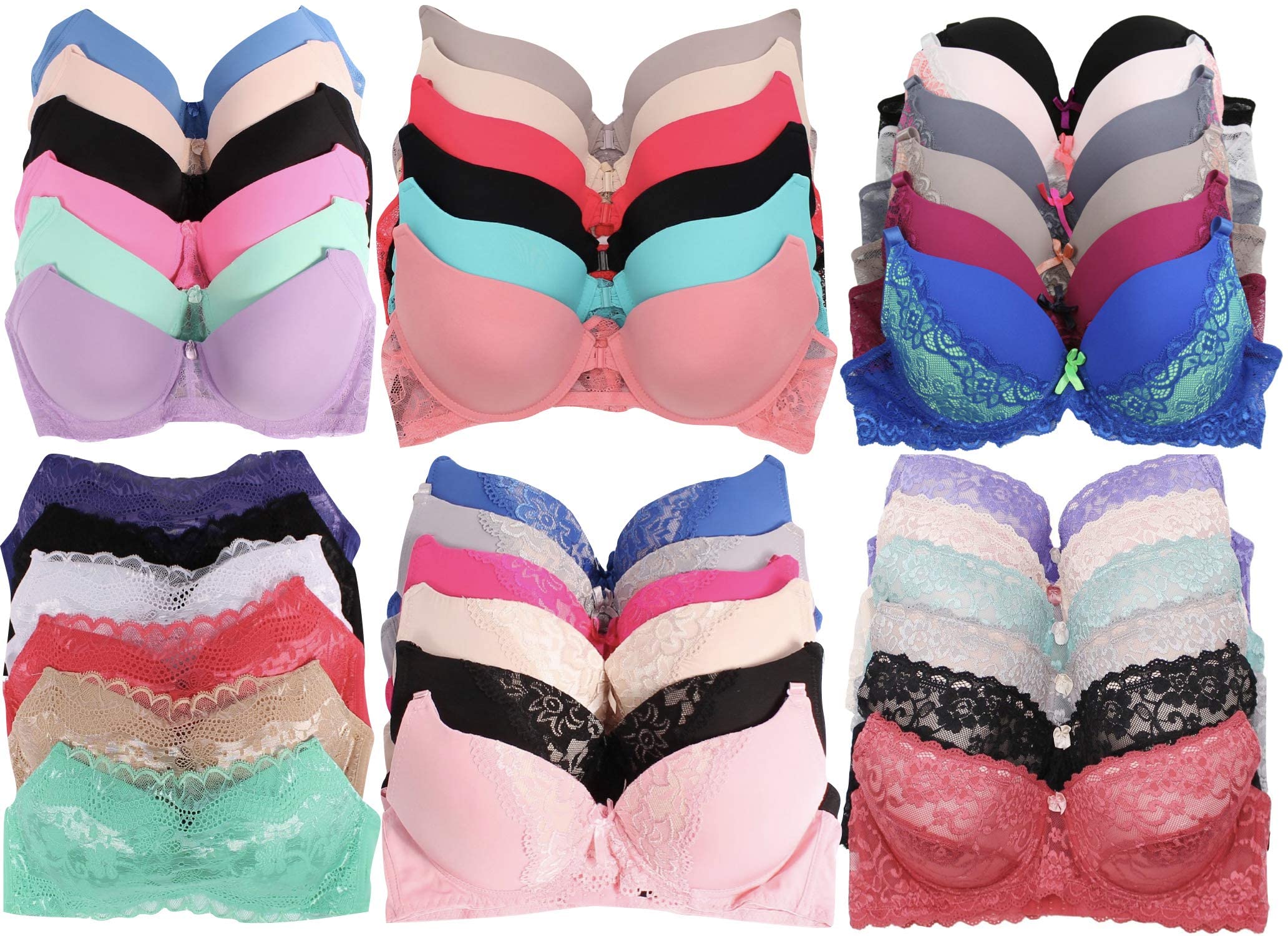 ToBeInStyle Women's 6-Pack Assorted Print Bras - Comfortable Wireless Underwear (30A-46DDD) | Perfect for Everyday Wear, Yoga & Lounge