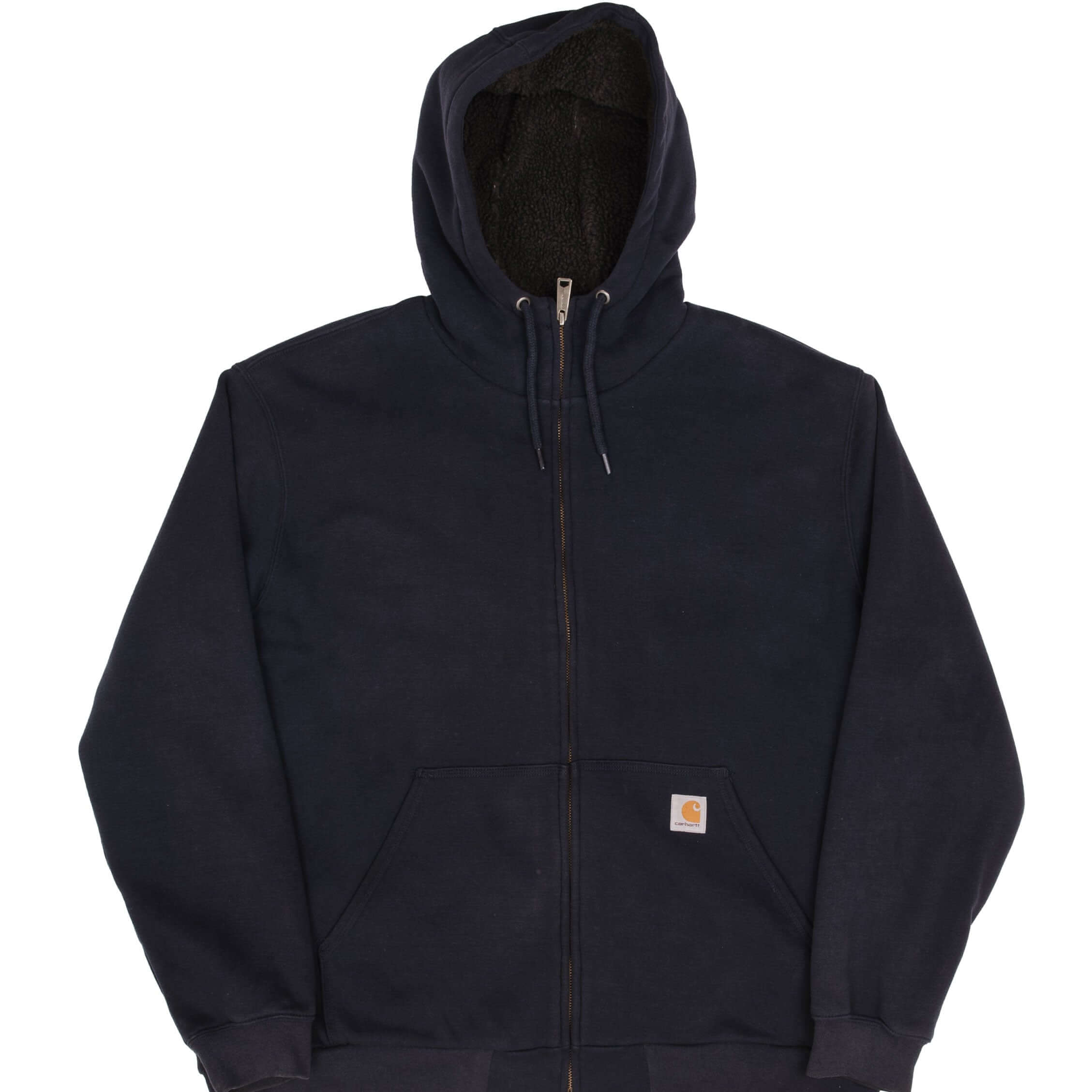 Vintage Carhartt Heavyweight Sherpa Lined Full Zip Navy Hoodie Sweatshirt Size XL - Cozy Winter Wear for Men, Outdoor Work & Casual Style