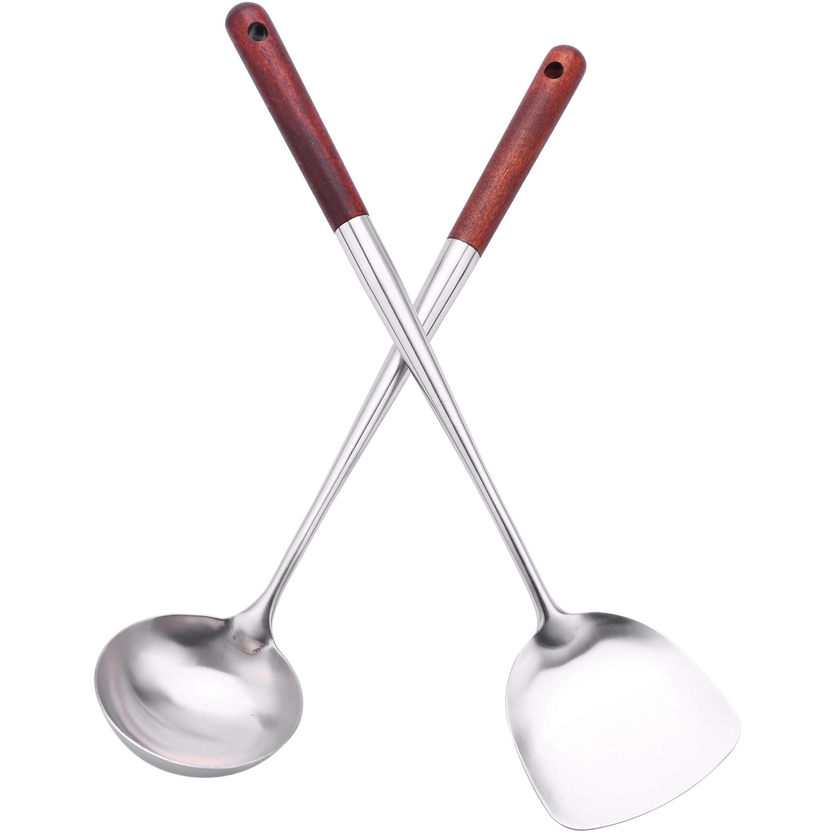 YHJIC Wok Spatula and Ladle Set - 17 Inch Stainless Steel Wok Turner & Spoon for Stir Frying, Cooking, Serving - Perfect for Asian Cuisine, Home Kitchen & Restaurant Use