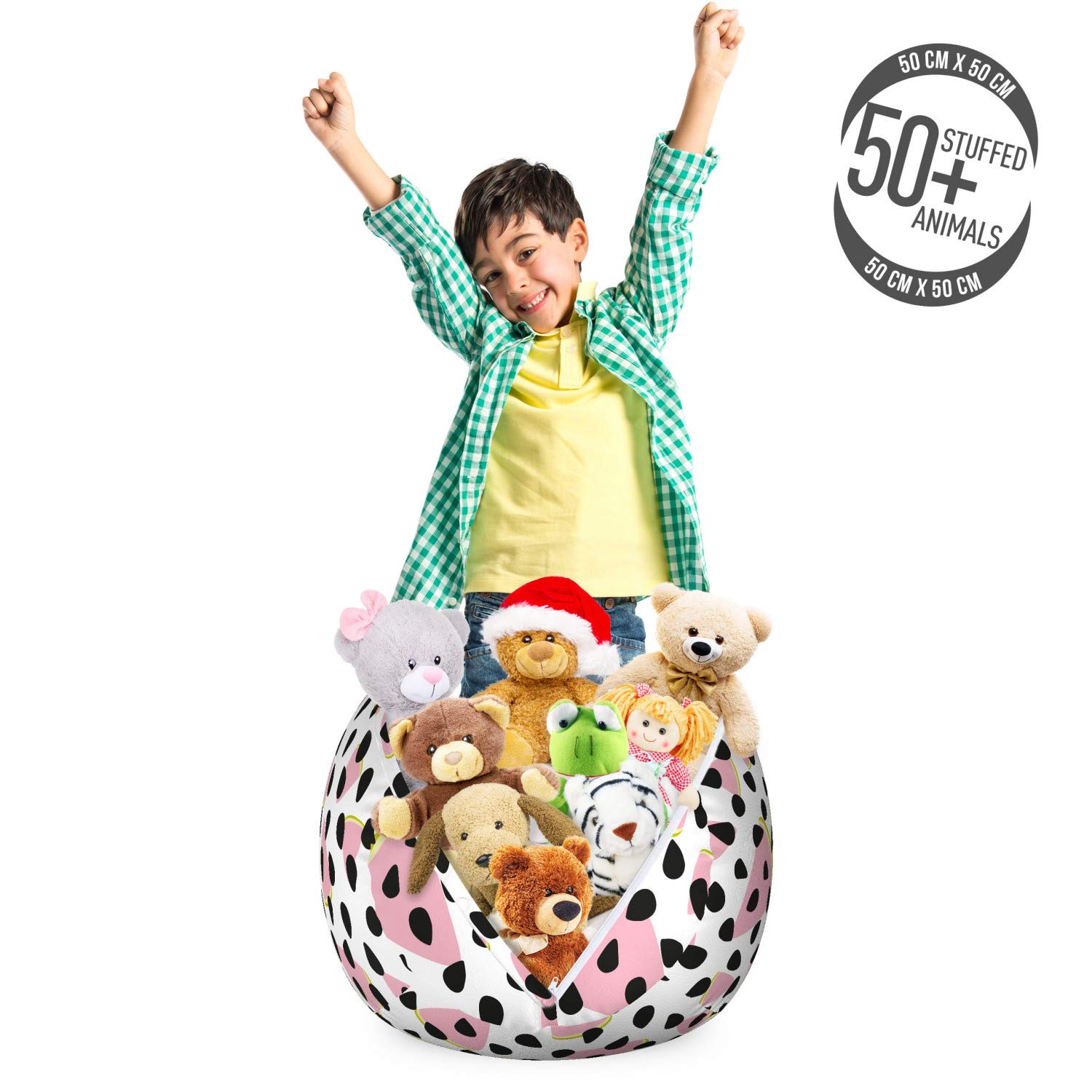 Ambesonne Watermelon Pattern Toy Storage Bag Chair - Small Size, Blush White & Dark Grey - Washable Stuffed Animal Organizer for Kids' Room, Playroom & Nursery Decor