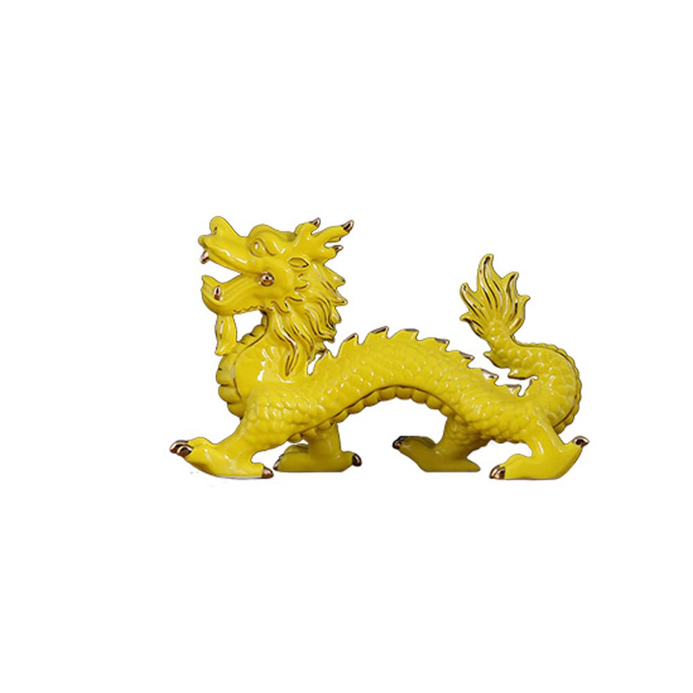 Golden Dragon Statue - Chinese Zodiac Animal Figurine for Home & Office Decor, Feng Shui Evil Spirit Protection, Modern Asian-Inspired Interior Design - Perfect for Living Room, Study Desk, or Gift Giving