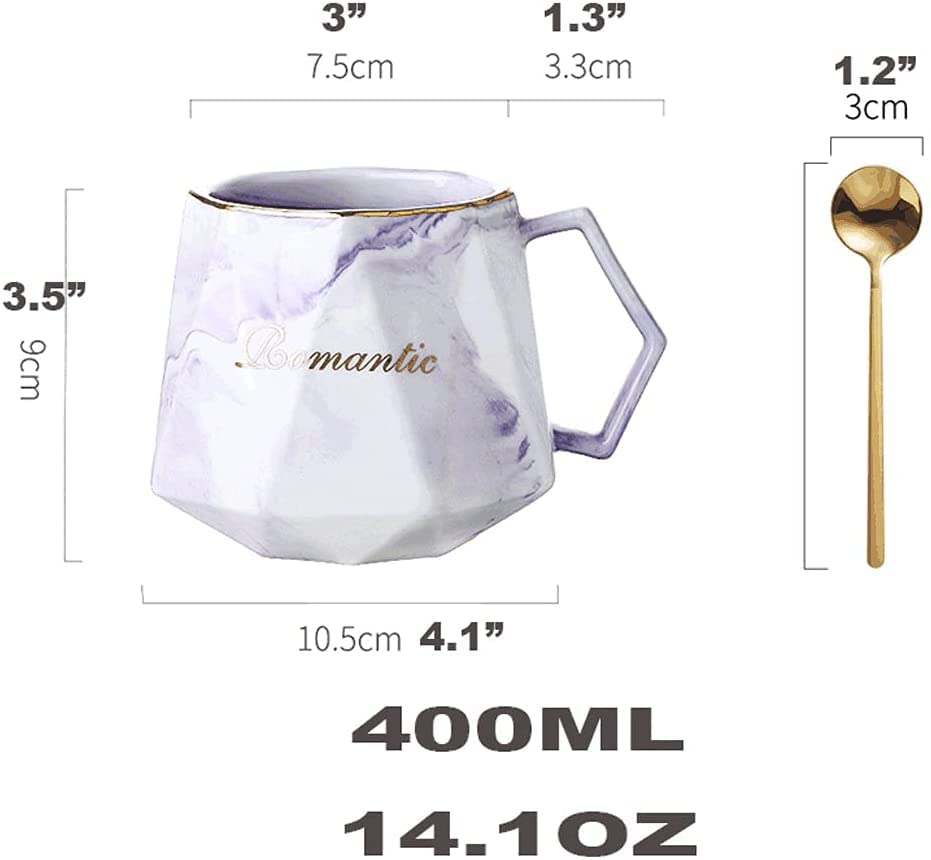Premium Marbled Ceramic Coffee Mug Set - 400ML Large Reusable Drink Cup with Spoon for Coffee, Tea, Milk & Juice | Durable & Stylish for Home, Office & Gifts | Dishwasher Safe & Eco-Friendly