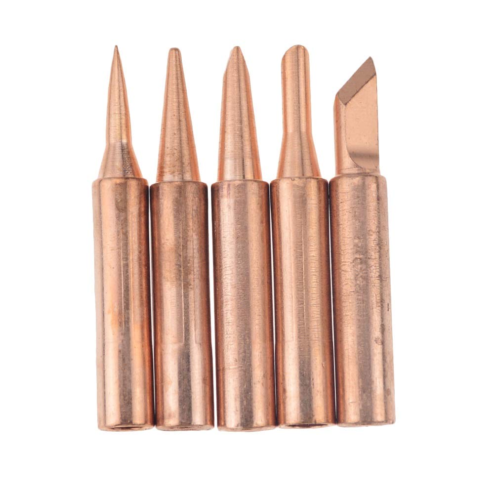 BIMUS WSF-WUJIN 5Pcs Soldering Iron Tip Set - Pure Copper 900M, I+B+K+2.4D+3C Tips for Electric Soldering Iron (Gold) - Perfect for Electronics Repair, DIY Projects & Circuit Board Soldering