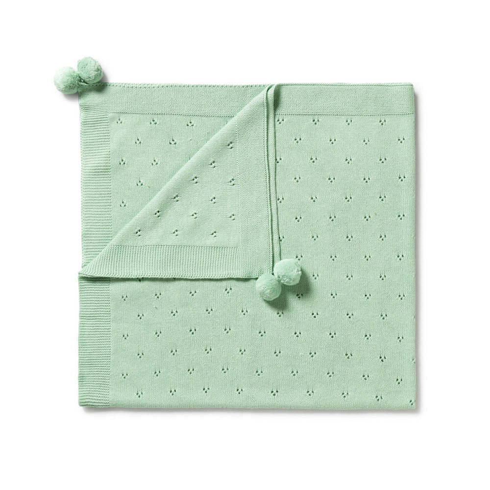 Soft Mint Green Knitted Pointelle Blanket - Breathable & Cozy Throw for Bed, Couch, Nursery - Perfect for Gifts, Home Decor, and Relaxation
