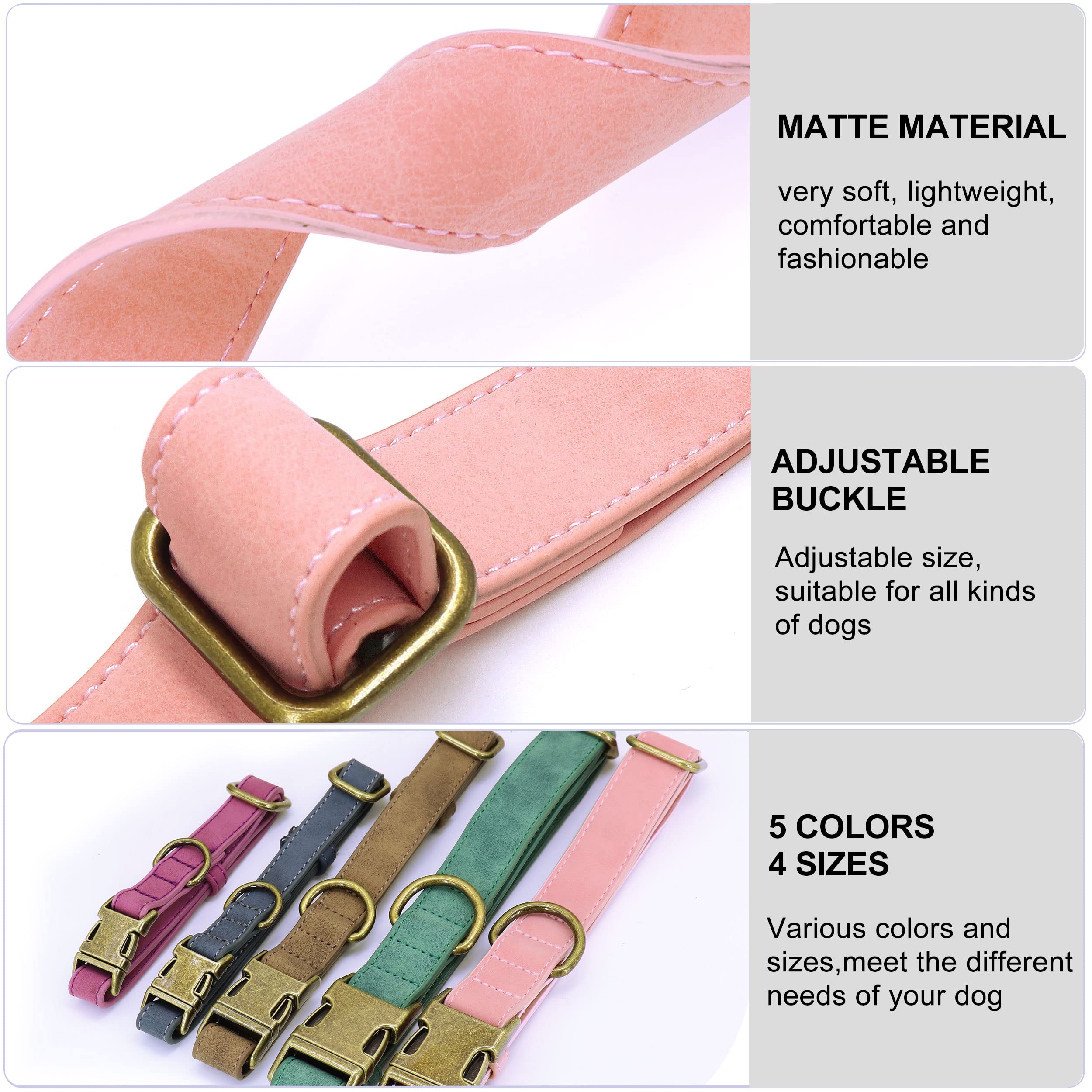 Personalized Leather Dog Collar with Name Plate - Adjustable Soft Padded Pet Collar for Small Dogs & Puppies (Pink, XS) - Perfect for Daily Walks, Training & Gifts