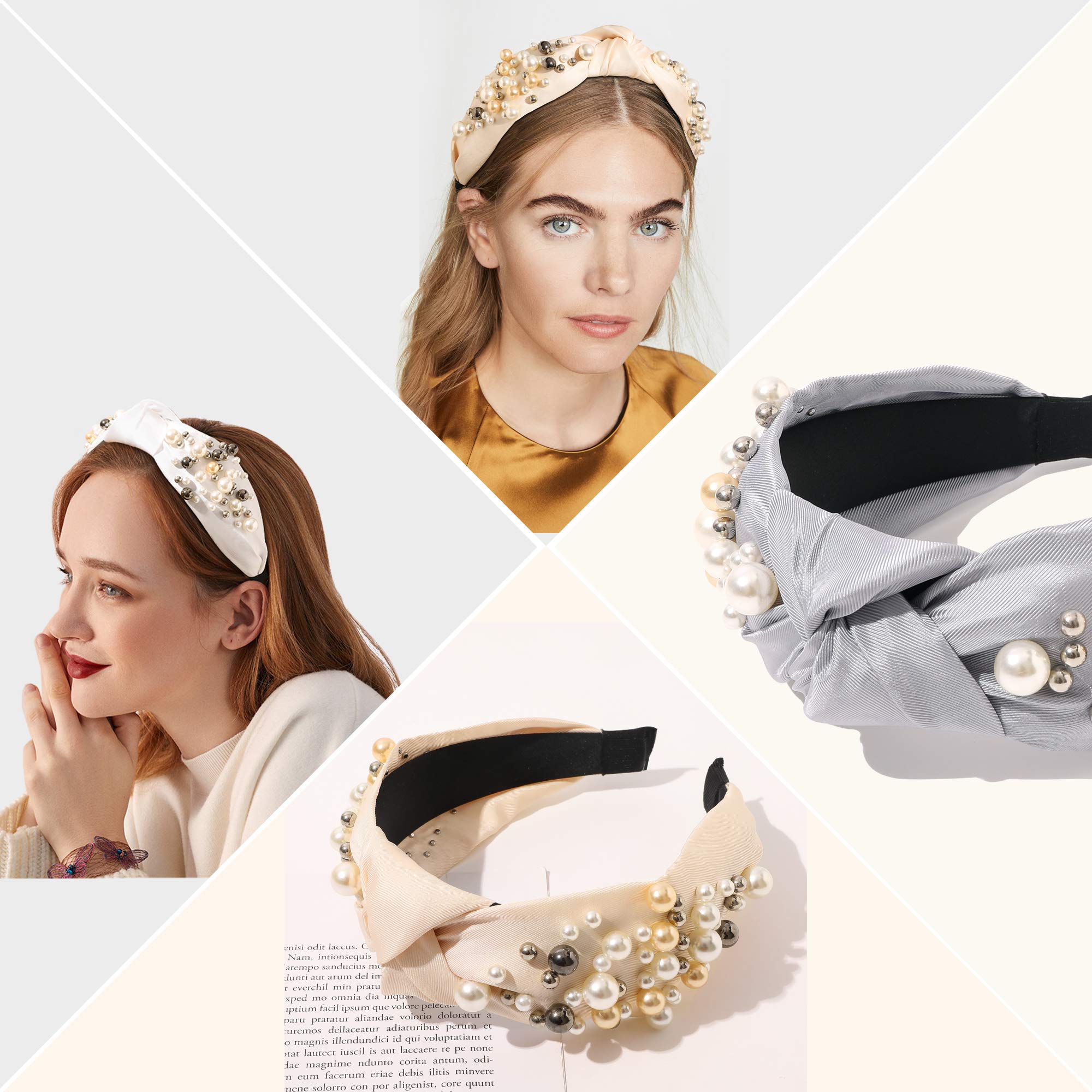 Elegant Knotted Pearl Headbands for Women - Non-Slip Fashion Hair Accessories (White, Gray, Beige) | Perfect for Weddings, Parties & Everyday Style