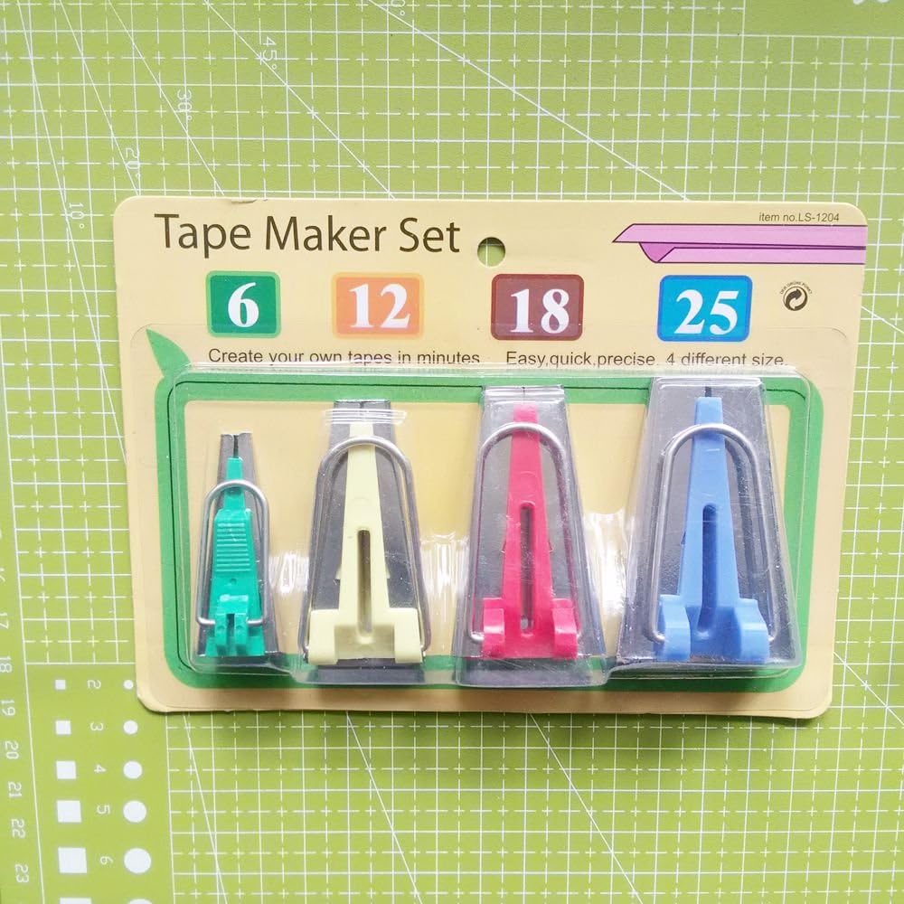YICBOR 4-Piece Bias Tape Maker Set (6mm, 12mm, 18mm, 25mm) - Fabric Binding Tool for Sewing, Quilting & DIY Crafts - Perfect for Making Bias Strips, Garment Trims and Home Decor Projects