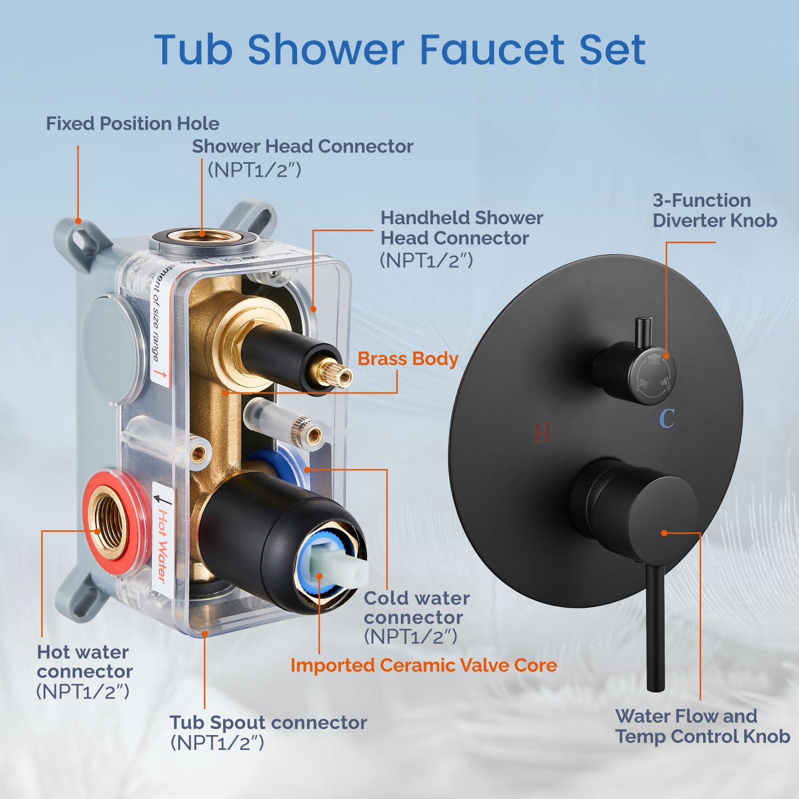 Premium Matte Black Round Shower System Set - 3-Function Rain Shower Faucet with 2-Function Handheld & 8-Inch Shower Head - Wall Mount Tub Spout Combo for Modern Bathrooms | Perfect for Spa-Like Relaxation & Daily Refreshment
