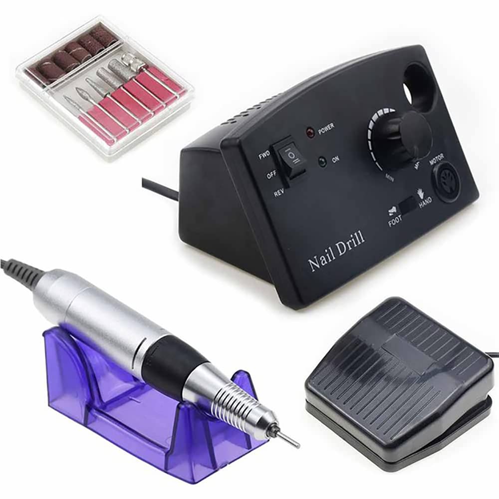 Professional 35000 RPM Electric Nail Drill Machine with 6 Drill Bits - Portable Efile for Shaping, Buffing & Removing Acrylic/Gel Nails - Manicure Pedicure Kit (Black) | Perfect for Salon Professionals & Home Nail Care