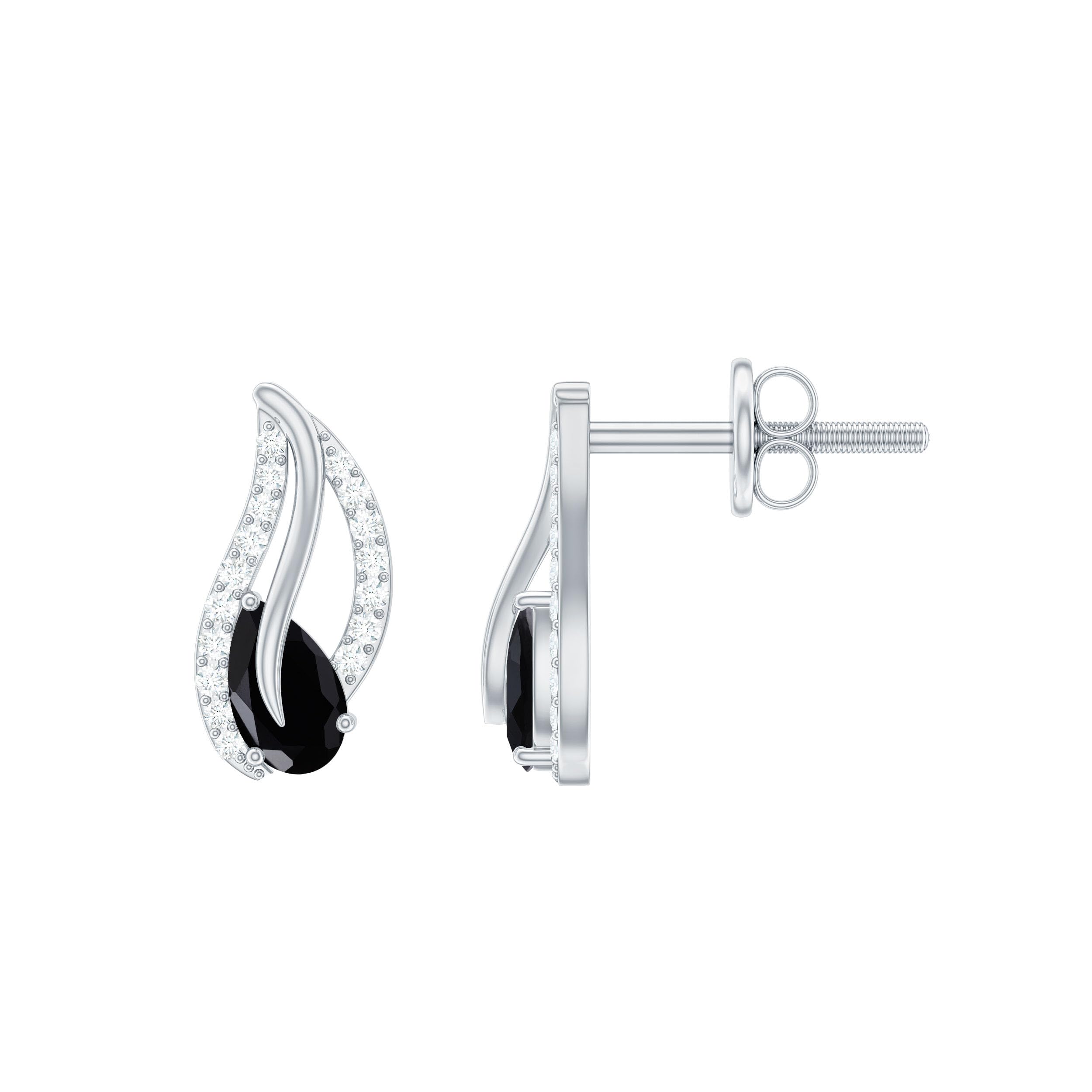 Natural Black Onyx Stud Earrings with Moissanite | AAA Quality Leaf Screw Back Earrings | Hypoallergenic Jewelry | Perfect Gift for Women, Birthday, Anniversary | Everyday Wear & Special Occasions