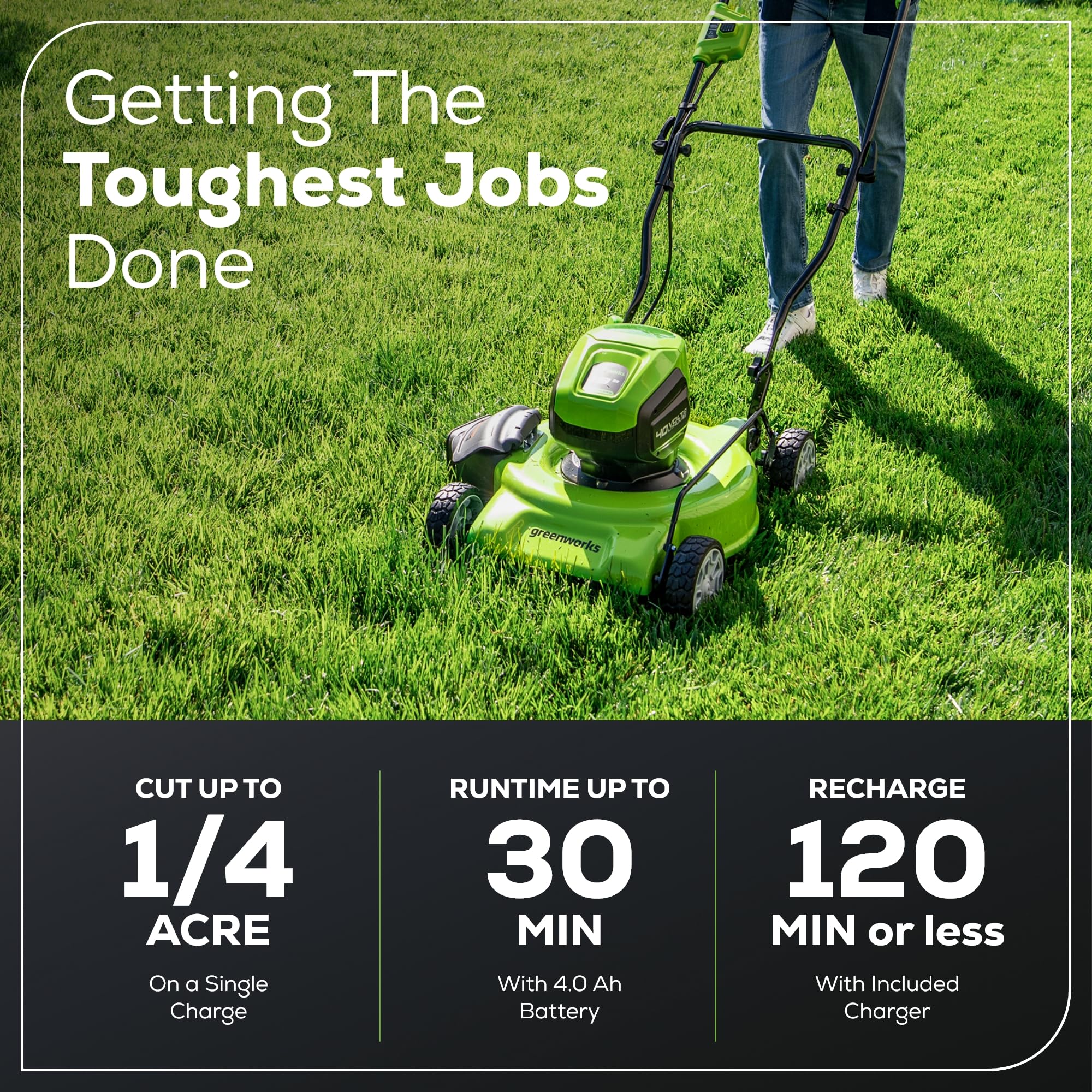 Greenworks 40V 19-Inch Brushless Cordless Push Lawn Mower with 4.0Ah Battery & Charger - Perfect for Small to Medium Yards and Eco-Friendly Lawn Care