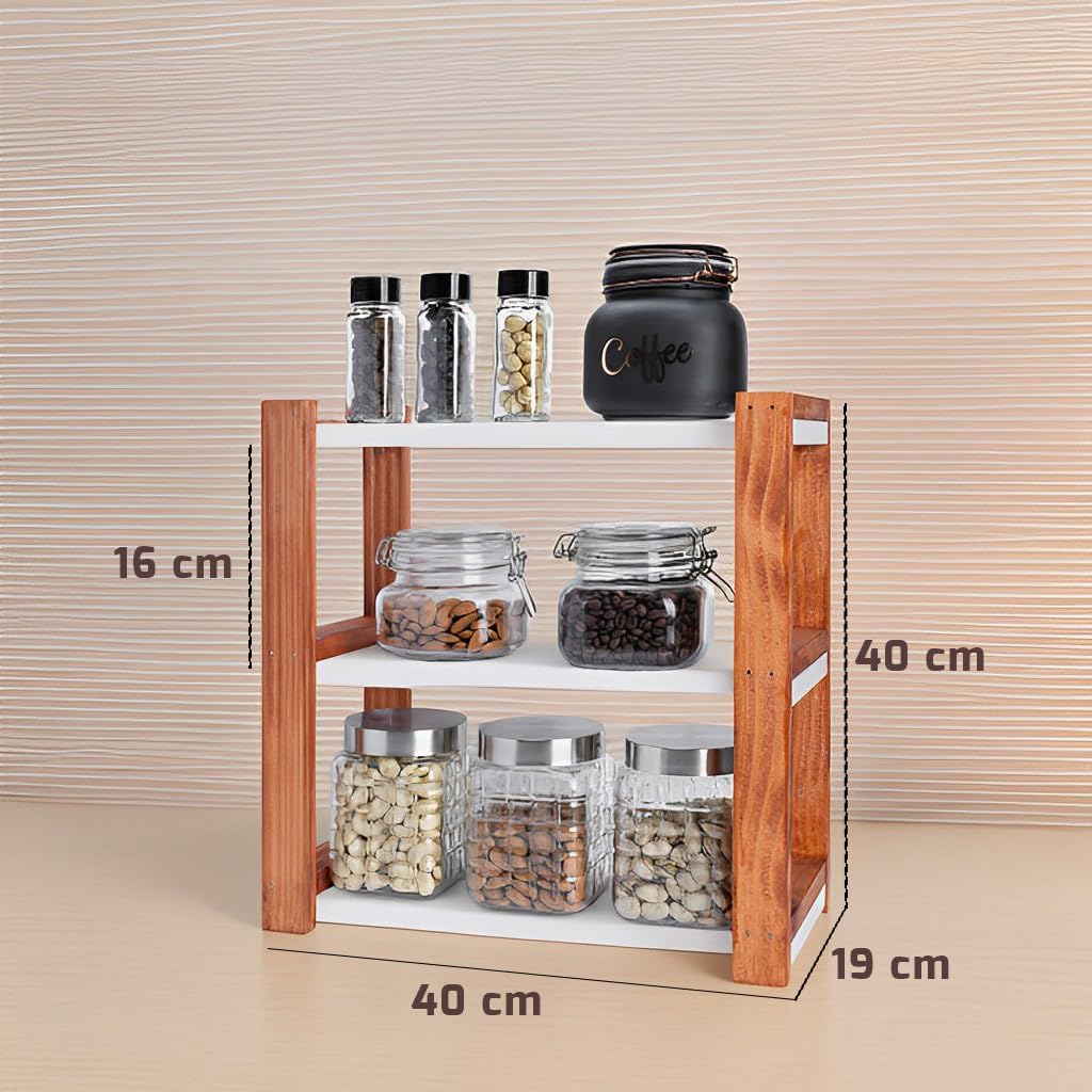 ABTRIX 3-Tier Wooden Spice Rack Organizer - Countertop & Desktop Storage for Kitchen, Pantry, Office - Perfect for Organizing Spices, Seasonings, Herbs & Small Items (Medium Size) - Ideal for Home, Kitchen Counter, Pantry Organization & Office Desk Accessories