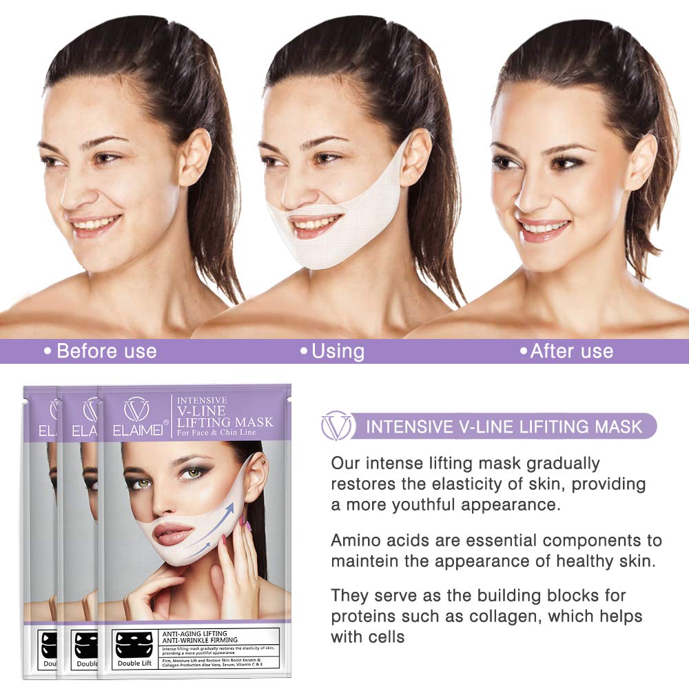 Double Chin Reducer & V-Line Lifting Mask - Silicone Firming Patches for Chin Contour, Overnight Moisturizing Treatment (4 in 1) | Perfect for Nighttime Skincare & Facial Slimming Routine