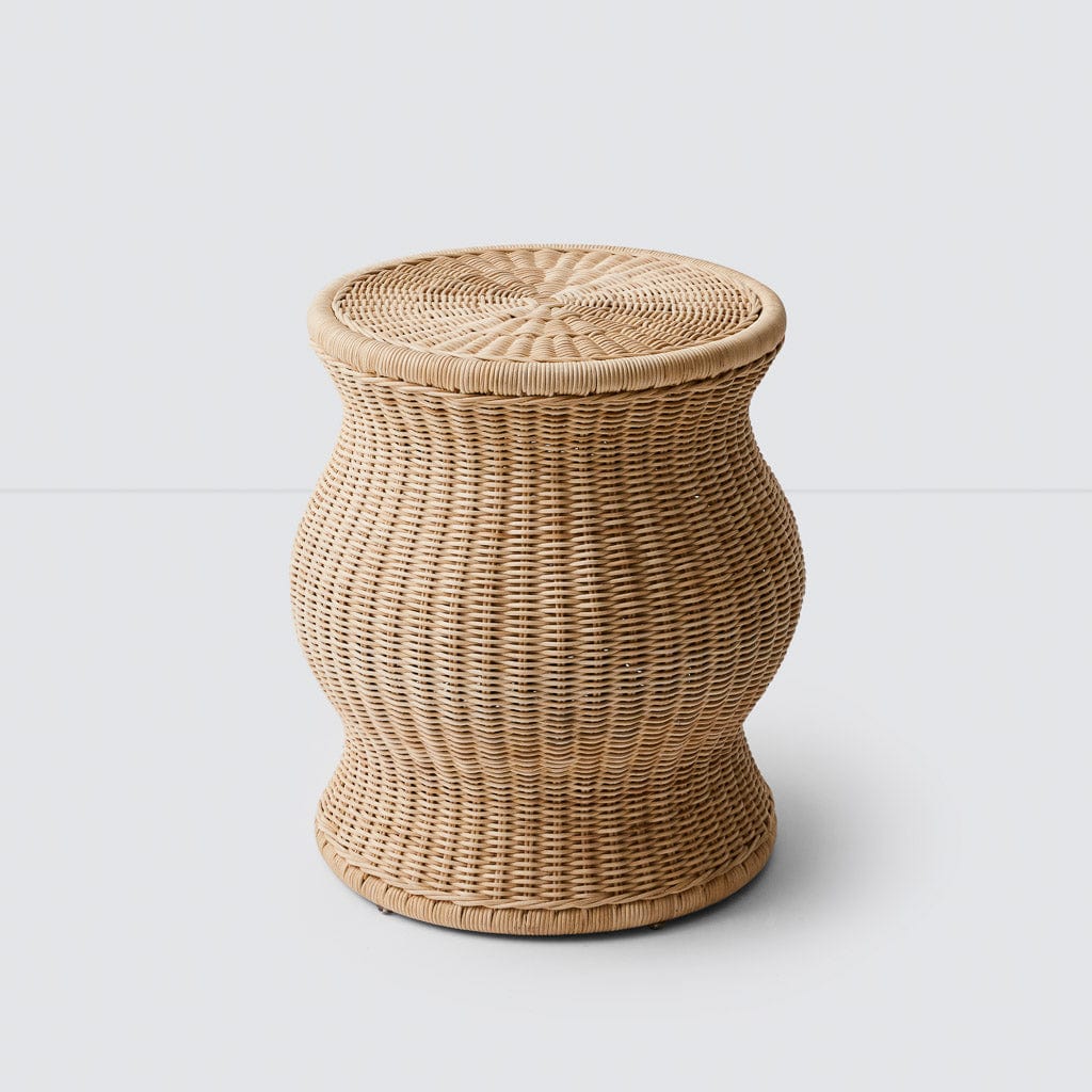 Dua Wicker Stool - Natural Rattan Side Table, Boho Accent Chair for Patio, Garden, or Indoor Decor - Perfect for Living Room, Bedroom, or Outdoor Seating