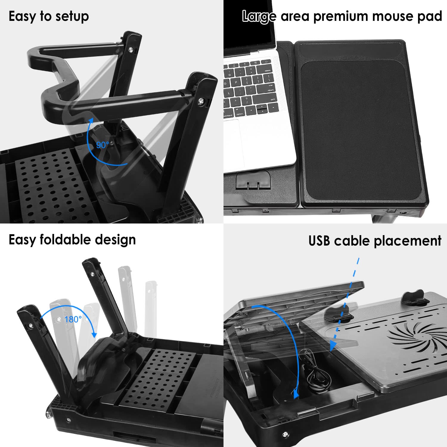 Adjustable Laptop Stand for Bed with Cooling Fan & USB Ports - Portable Desk for Sofa, Couch & Floor Use