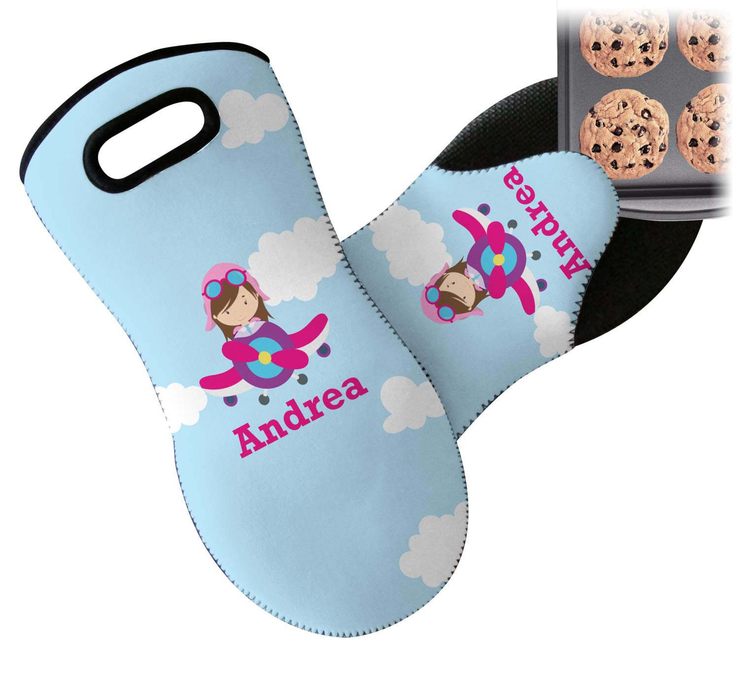 Custom Personalized Airplane & Girl Pilot Neoprene Oven Mitt with Name/Text - Heat Resistant Kitchen Glove for Baking, Cooking & Grilling - Perfect Gift for Aviation Enthusiasts & Aspiring Female Pilots