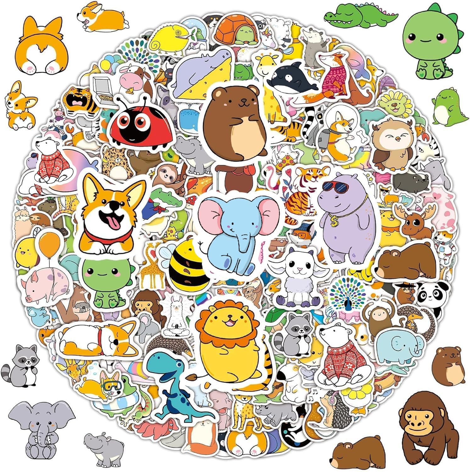SYCARON 200PCS Waterproof Vinyl Stickers for Water Bottles, Laptops, Notebooks - Cute Animal Stickers for Kids, Girls, Teens & Adults - Perfect for School, Office & DIY Crafts