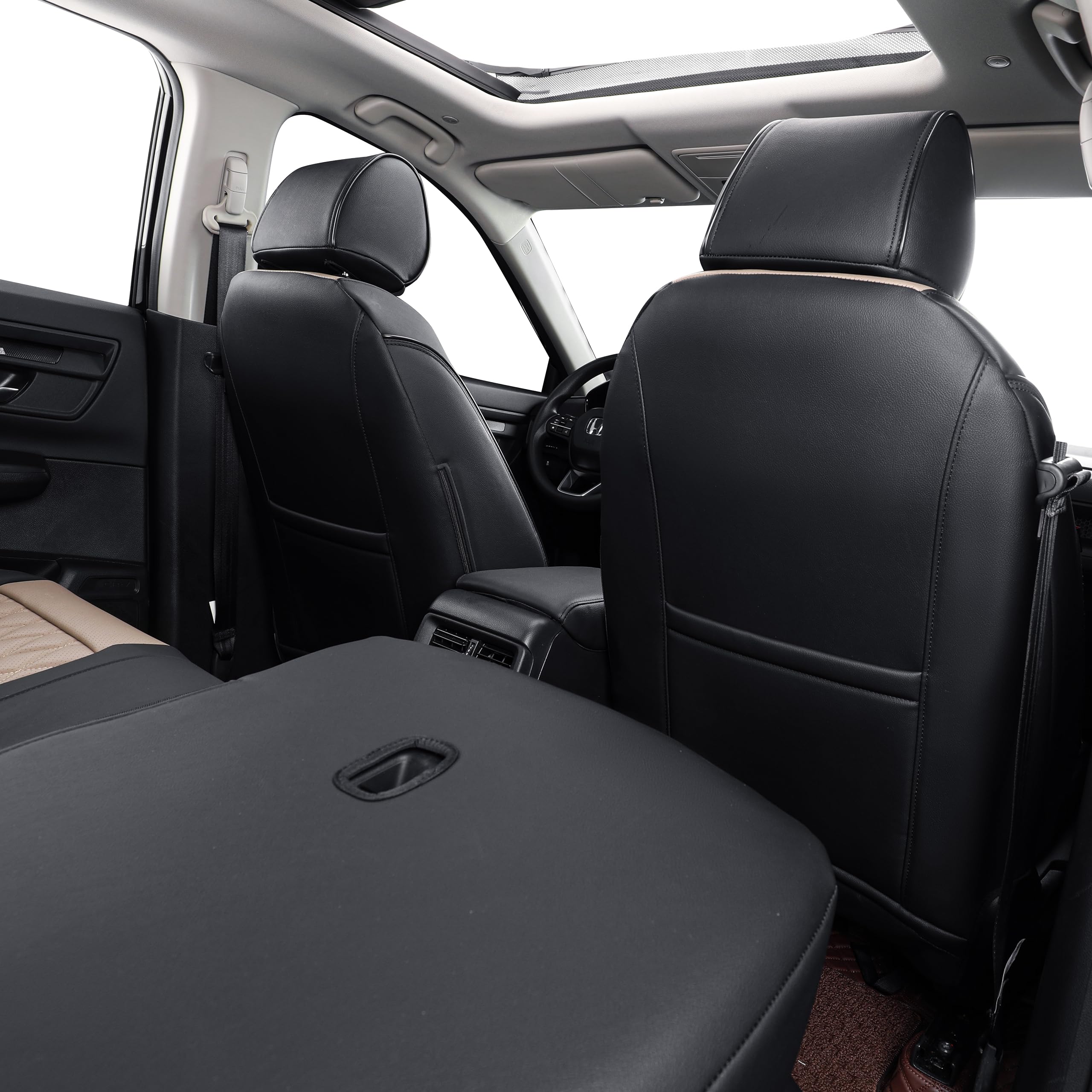 Premium Custom Fit Honda Civic Seat Covers Full Set (2016-2021) - Waterproof Leather Car Seat Protectors for LX Models - Black/Sand Beige - Perfect for Daily Commuting & Road Trips