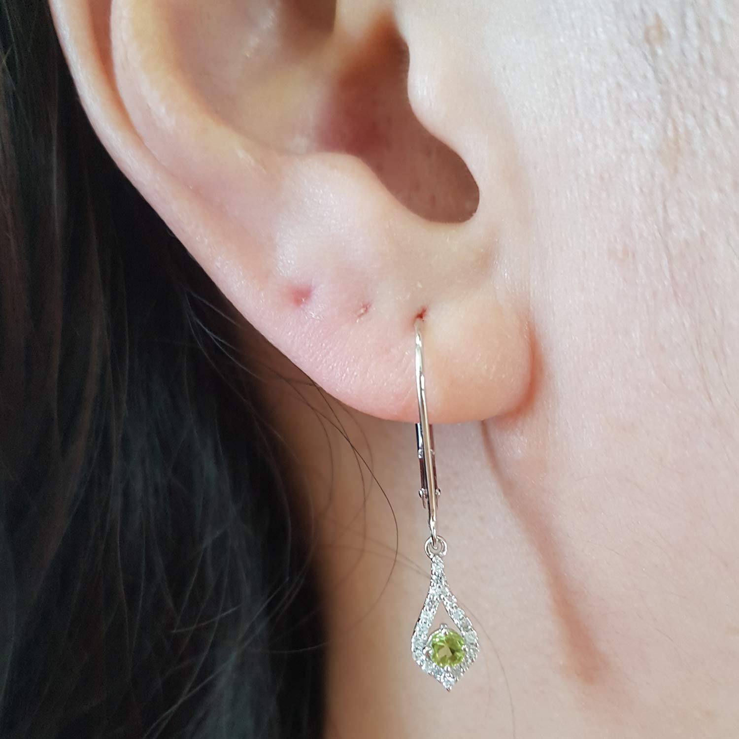 Dazzlingrock Collection 10K Solid White Gold Round Gemstone & White Diamond Drop Earrings for Women | Elegant Dangling Jewelry for Parties, Weddings & Special Occasions