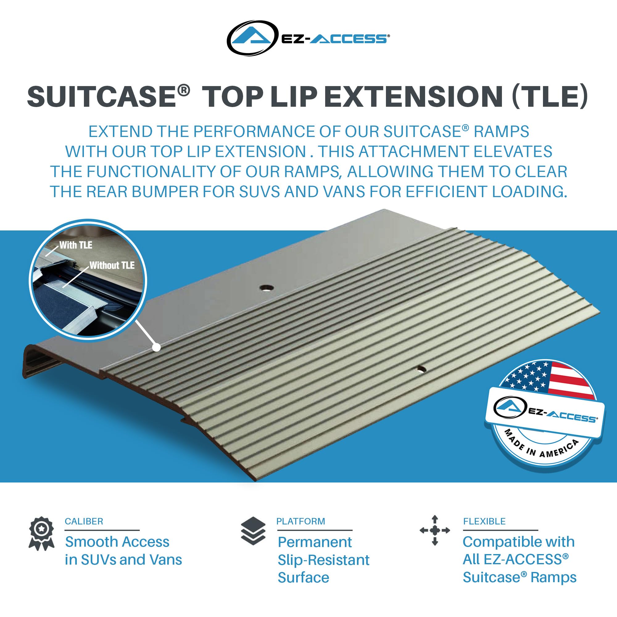 EZ-ACCESS Patented Aluminum Suitcase Top Lip Extension (TLE) with Slip-Proof Surface - 500 lb Weight Capacity for Wheelchairs & Scooters | Portable Ramp for Home, Travel & Vehicle Access