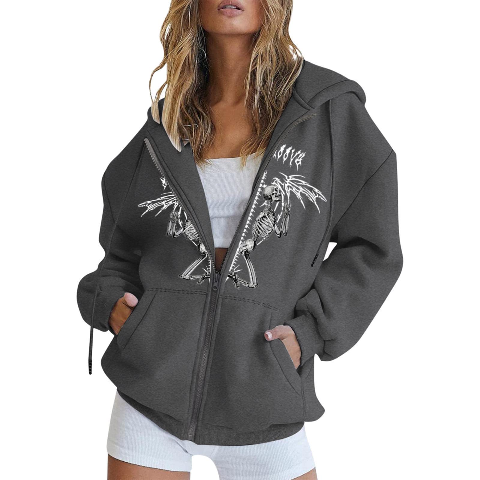 Gothic Women's Long Sleeve Wide Neck Zip Up Hoodie Sweatshirt with Lace & Glitter Details - Perfect for Casual Wear, Halloween Costumes & Gothic Fashion Outfits