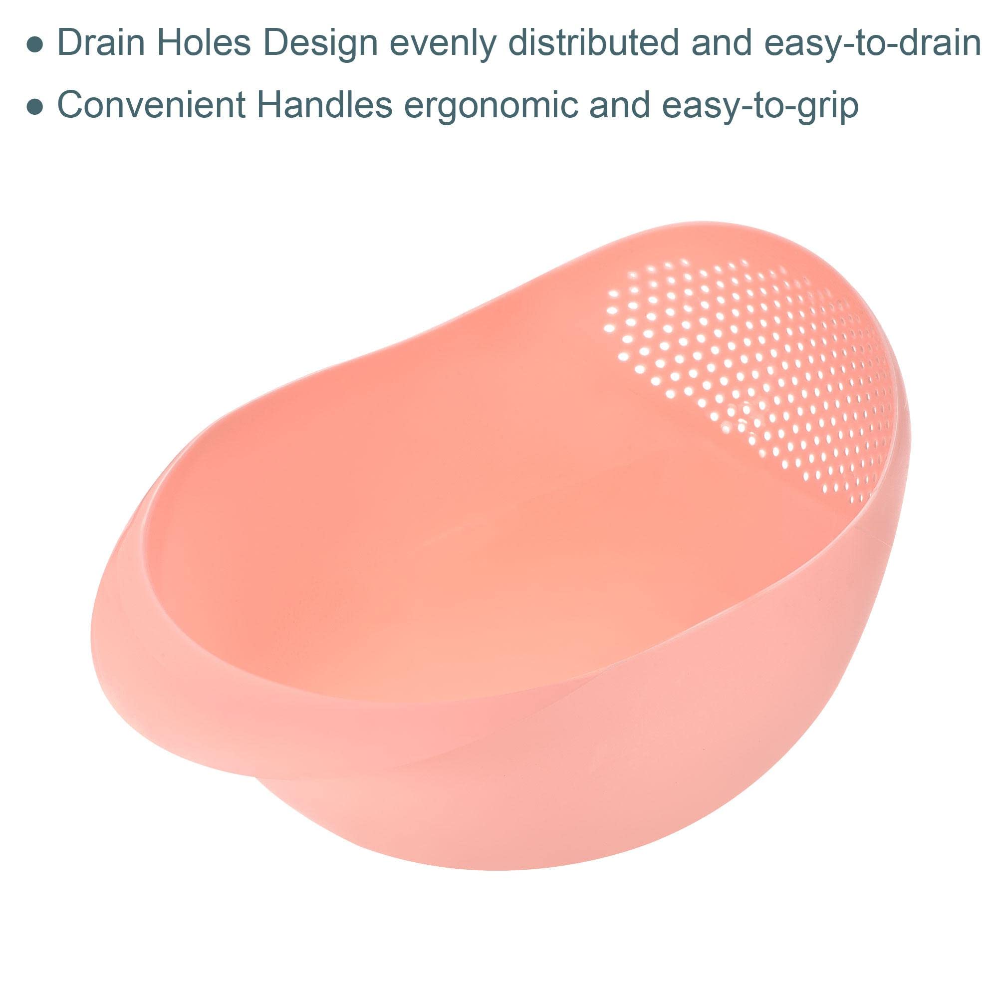 uxcell 2-Pack Rice Strainer Bowl with Handle - Rice Washing Filter Basket & Vegetable Fruit Colander - Blue & Pink Set for Kitchen, Cooking & Meal Prep