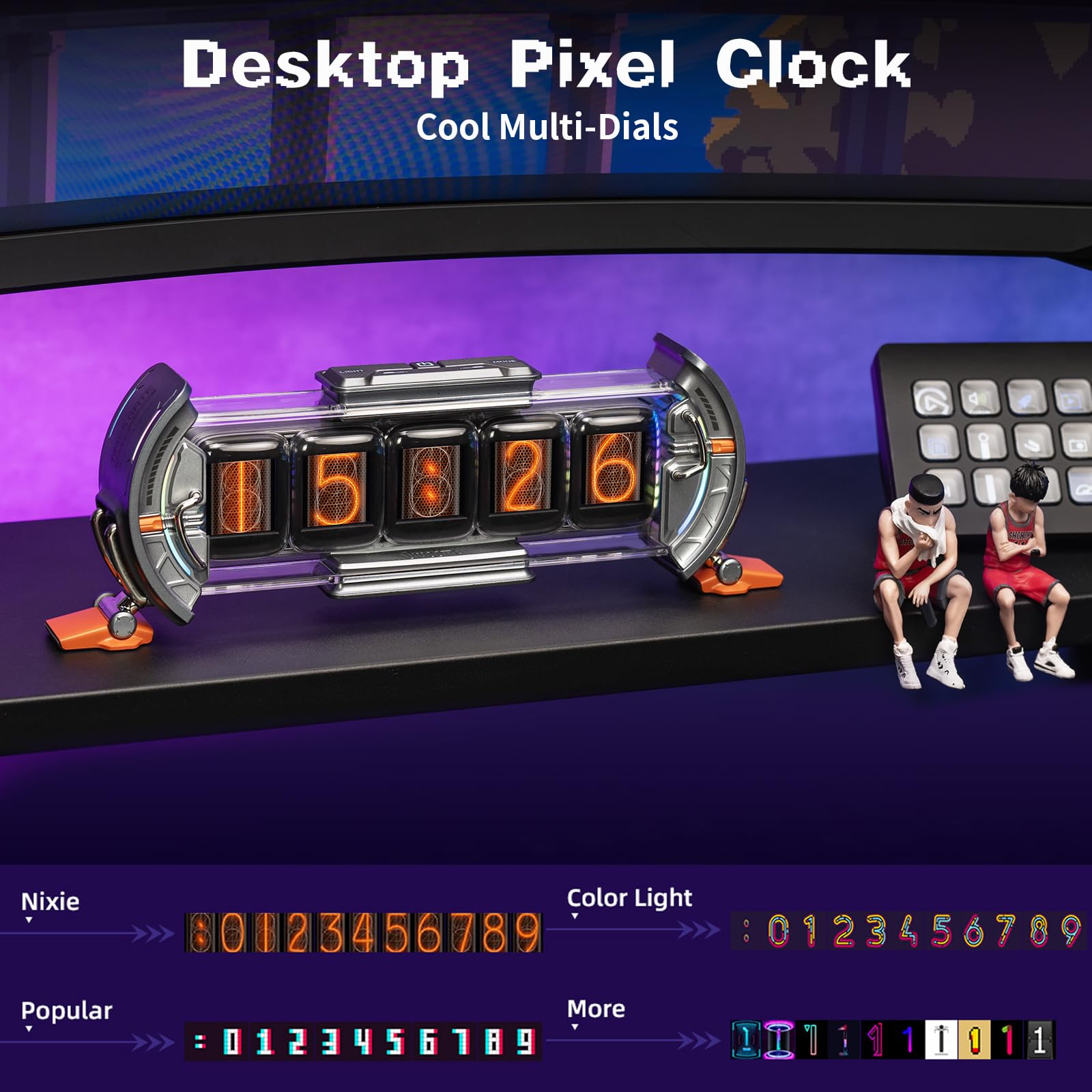 Divoom Times Gate - Cyberpunk Digital Alarm Clock with Smart APP Control, WiFi Connectivity, RGB LED Display, Custom Dashboard & Pixel Art - Perfect for Gaming Room, Office & Bedroom Decor (Silver)