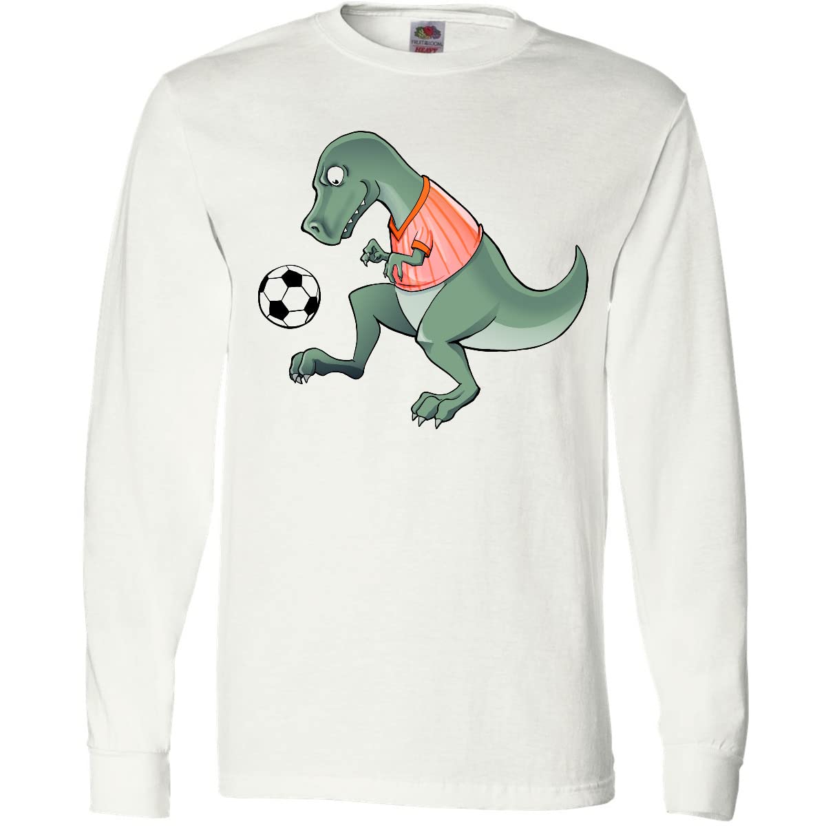 Inktastic Soccer Dinosaur Graphic Long Sleeve T-Shirt for Boys & Girls | Funny Dinosaur Soccer Player Design | Perfect for Soccer Practice, Games & Casual Wear
