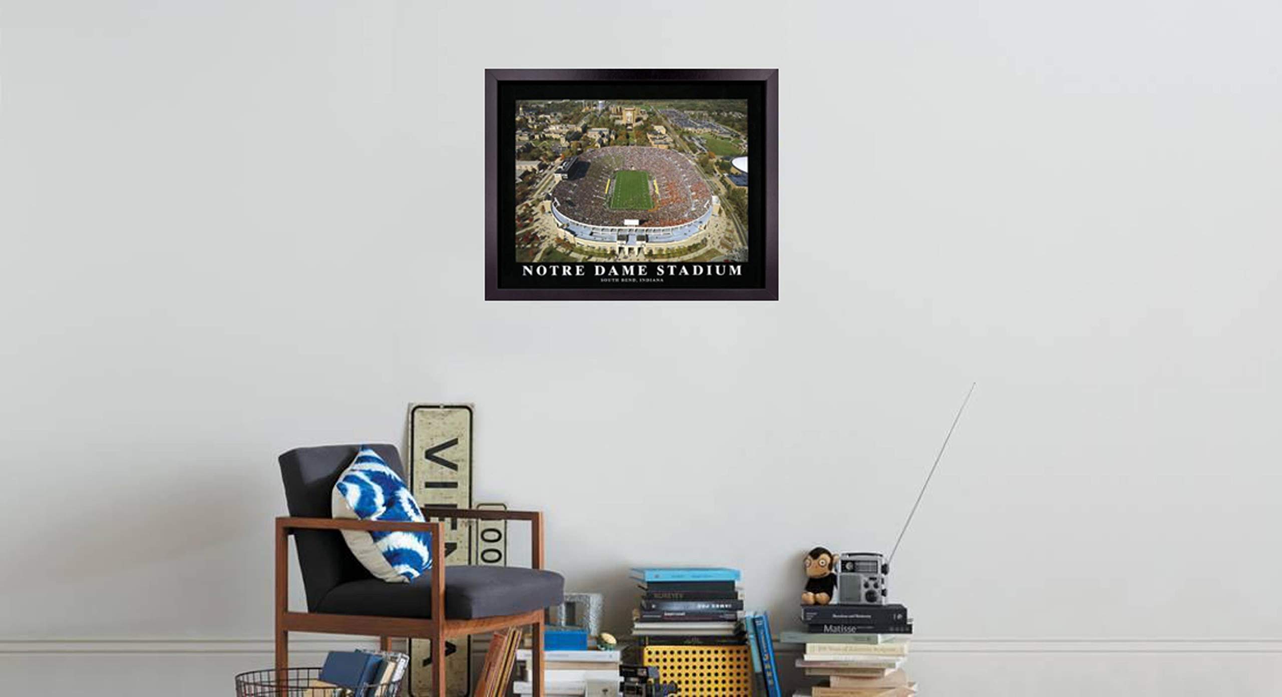 Notre Dame Fighting Irish Football Stadium Aerial View Framed Wall Art Print | 23x29 Inches | College Sports Decor for Bedroom, Office & Game Room | Perfect Gift for Fans, Guys & Girls | South Bend ND Football Field Poster