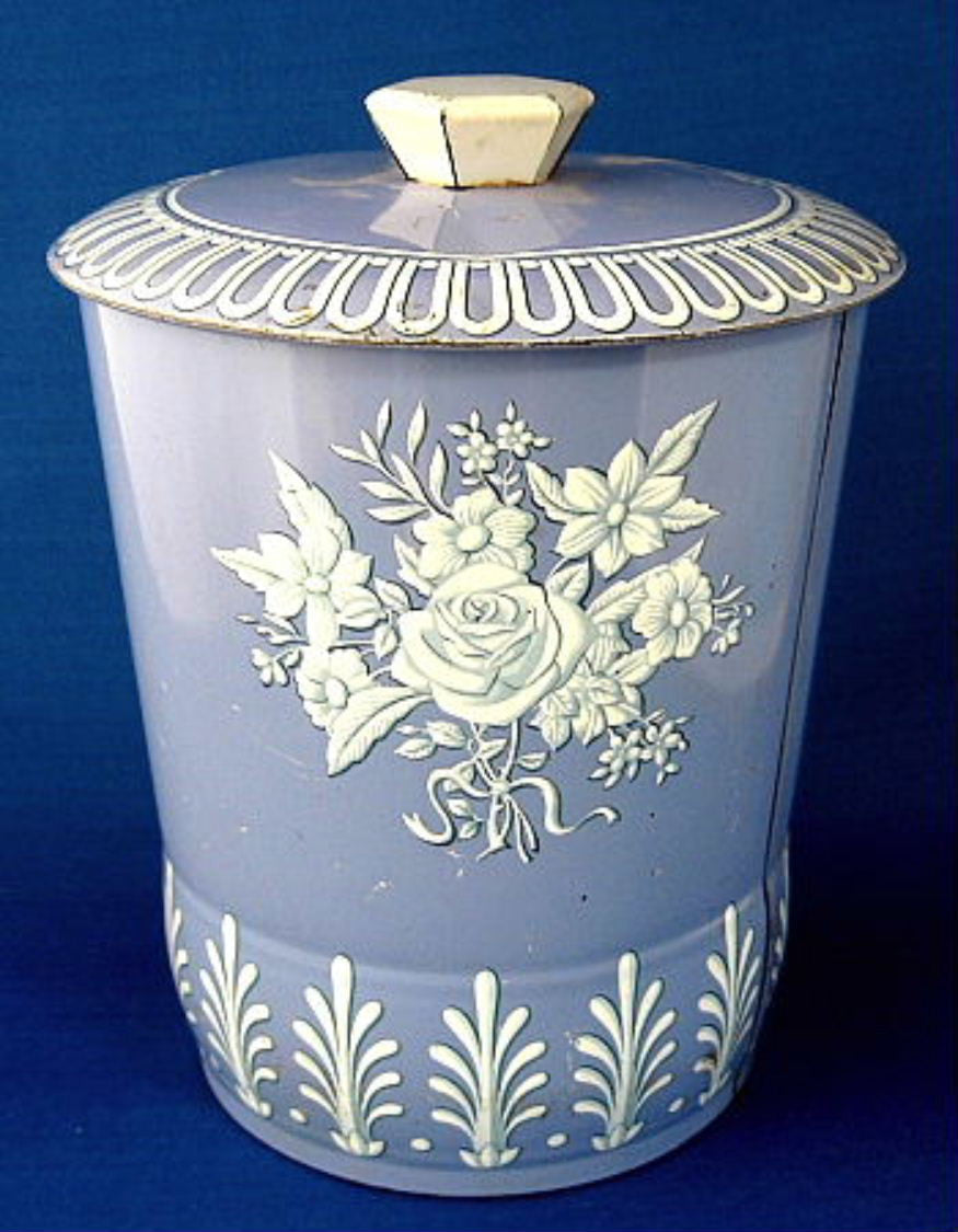 Vintage 1950s Blue and White Tea Tin Canister - English Tea Caddy for Biscuits, Cookies & Loose Leaf Tea Storage - Perfect for Kitchen, Pantry & Retro Home Decor