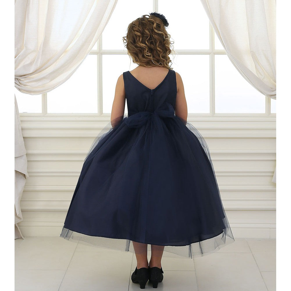 Sparkling Navy Rhinestone Tulle Junior Bridesmaid Dress for Big Girls - Size 8-12 | Perfect for Weddings, Prom & Special Occasions