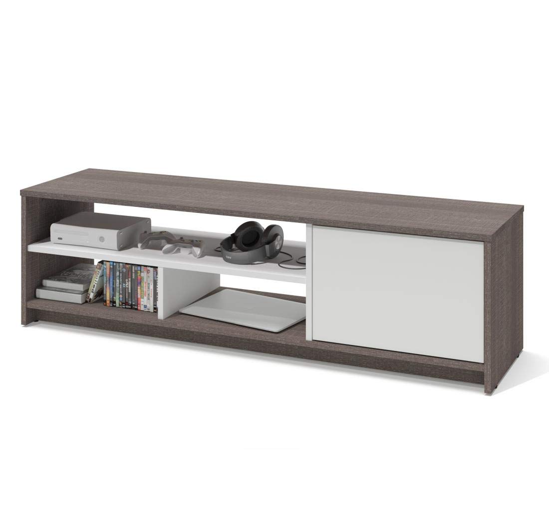 Bestar Small Space 54W TV Stand for 60 Inch TVs - Modern Bark Grey & White Entertainment Center for Living Room, Bedroom & Home Theater