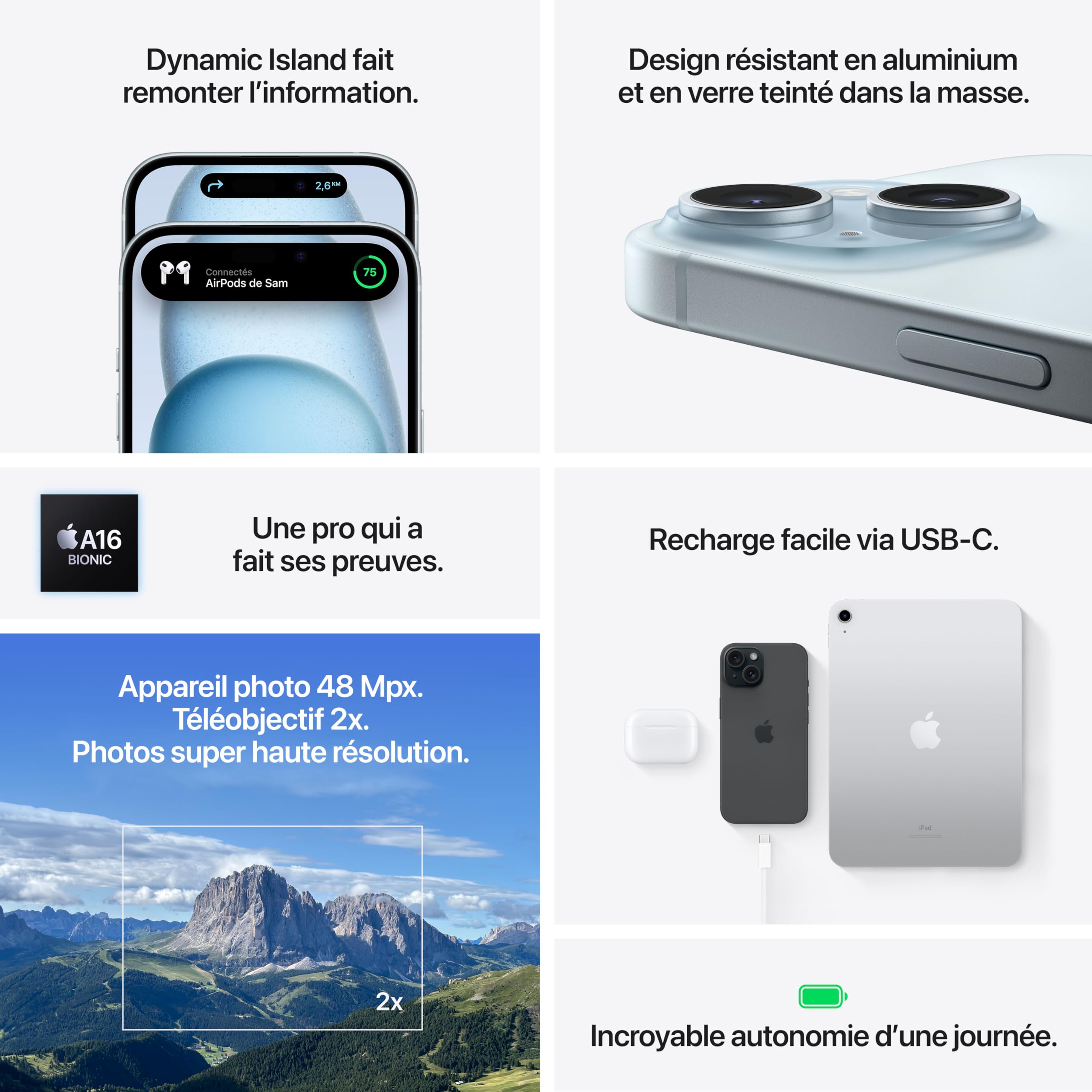 Apple iPhone 15 128GB Blue - Latest Smartphone with A16 Bionic Chip, Super Retina XDR Display & Advanced Dual Camera System - Perfect for Travel, Photography & Business Professionals
