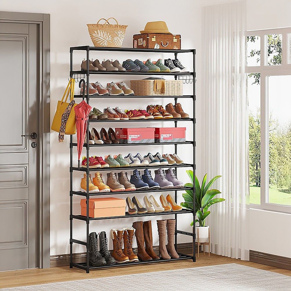 10-Tier Black Metal Shoe Rack Organizer - Large Capacity Storage for 50 Pairs of Shoes - Perfect for Closet, Entryway, and Bedroom Organization