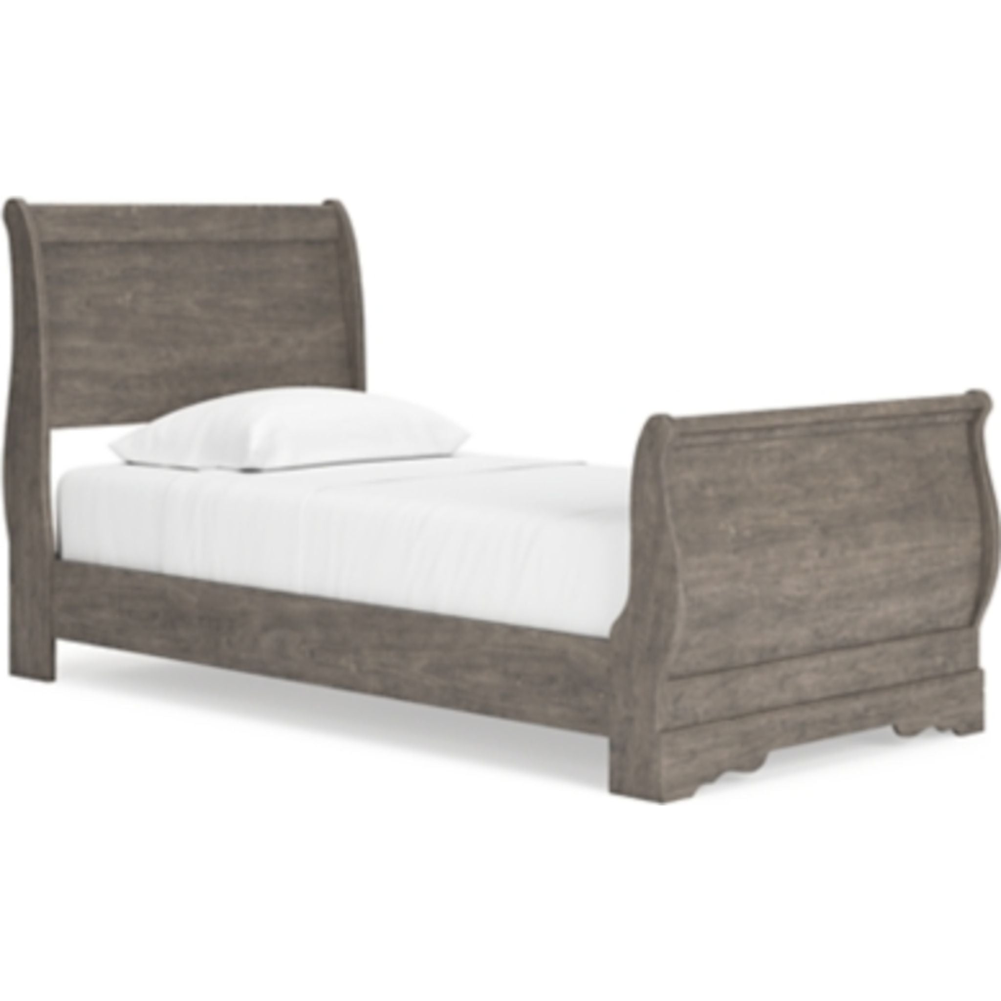 Bayzor Twin Sleigh Bed Frame - Solid Wood Gray Bed with Headboard & Footboard - Perfect for Kids Room, Guest Bedroom & Small Spaces