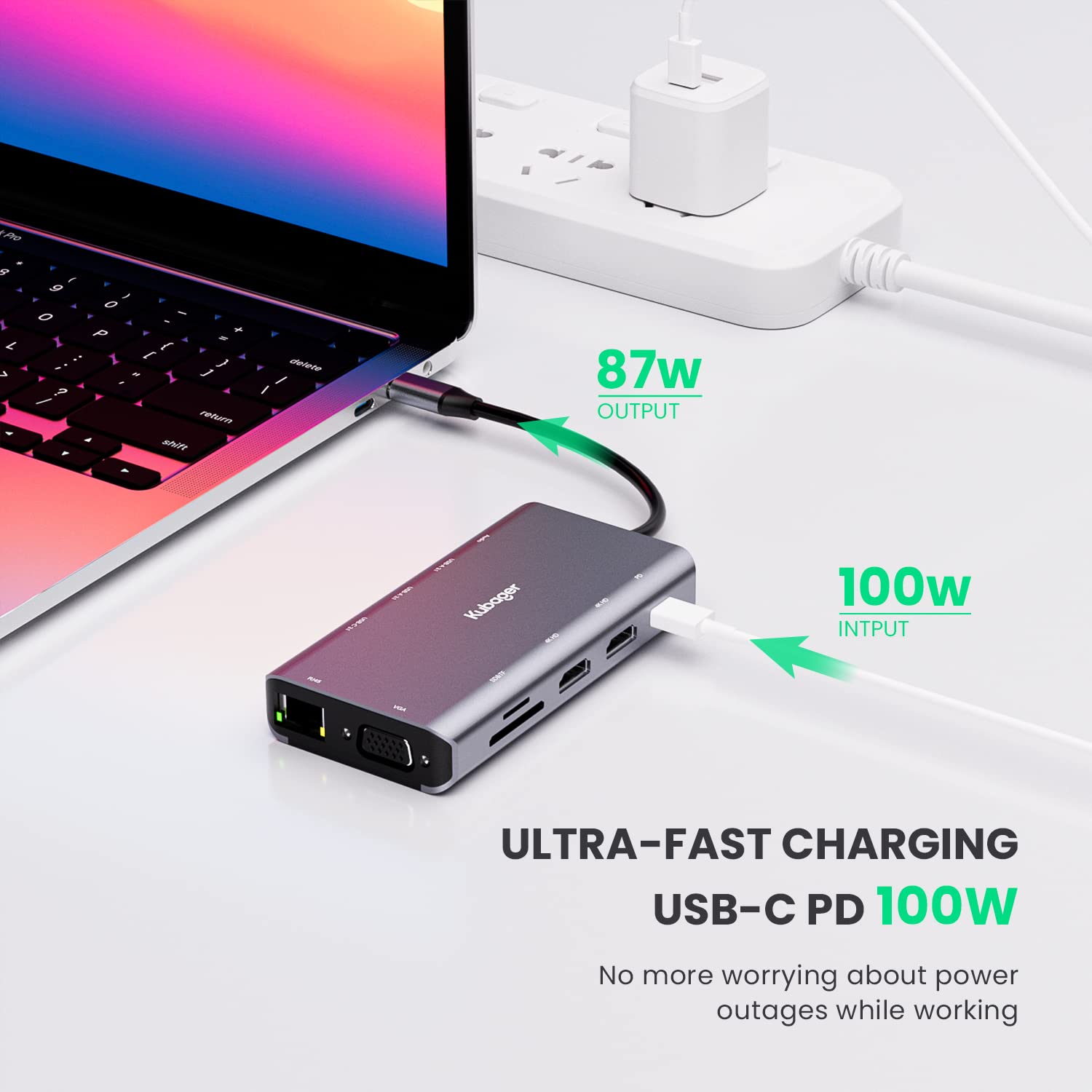 Kubager 11-in-1 USB C Hub with Dual HDMI 4K, VGA, Gigabit Ethernet, 3 USB 3.1 Ports, 100W PD Charging, SD/TF Card Reader - Compatible with MacBook, Dell, HP, Lenovo - Perfect for Home Office, Video Conferencing & Multi-Screen Workstations