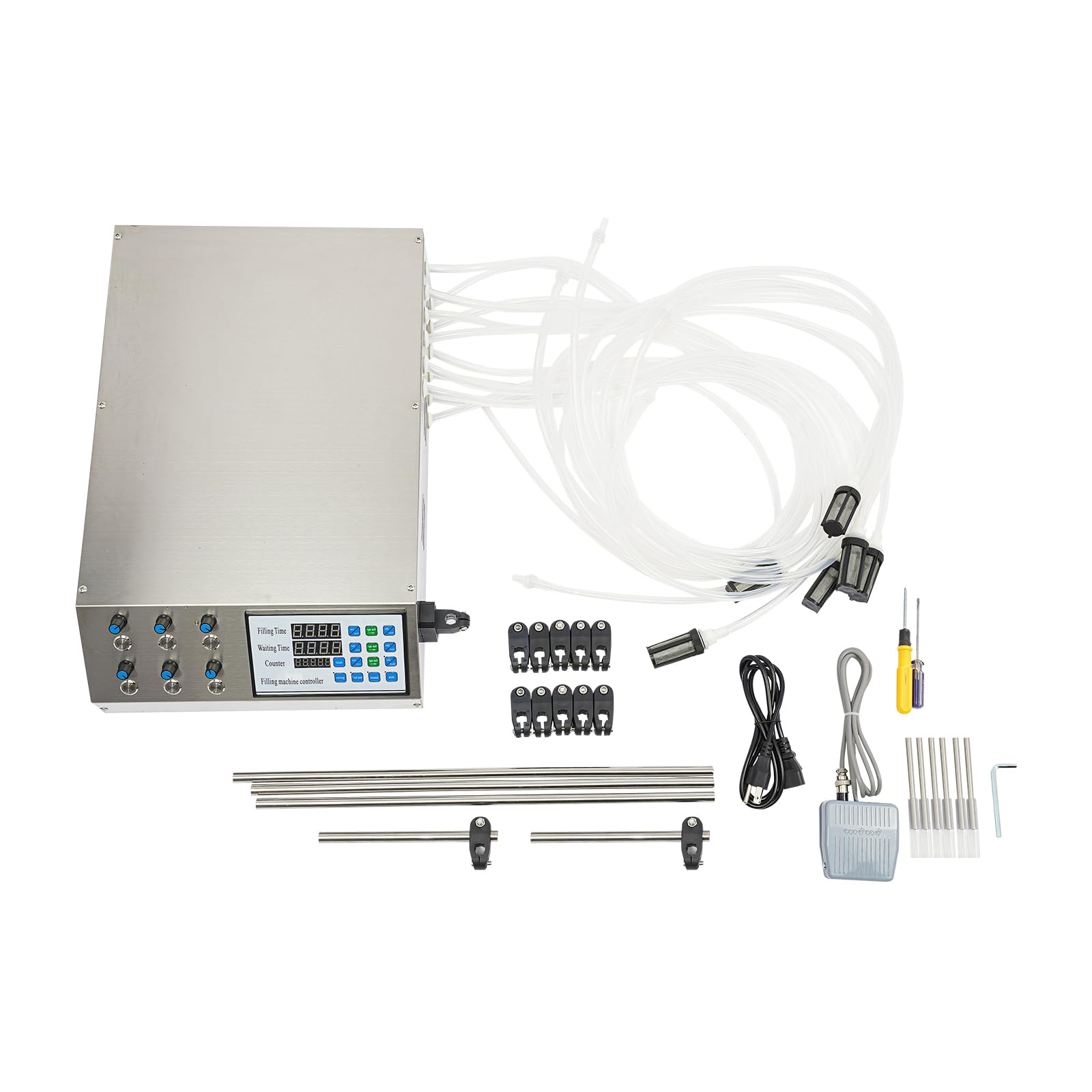 Digital Control Liquid Filler Machine - 6 Nozzles 170oz/min Quantitative Bottle Filling System 110V 300W for Beer, Water, Milk, Beverages, Perfume & Oil - Perfect for Home Brewing, Commercial Bottling & DIY Cosmetics Production