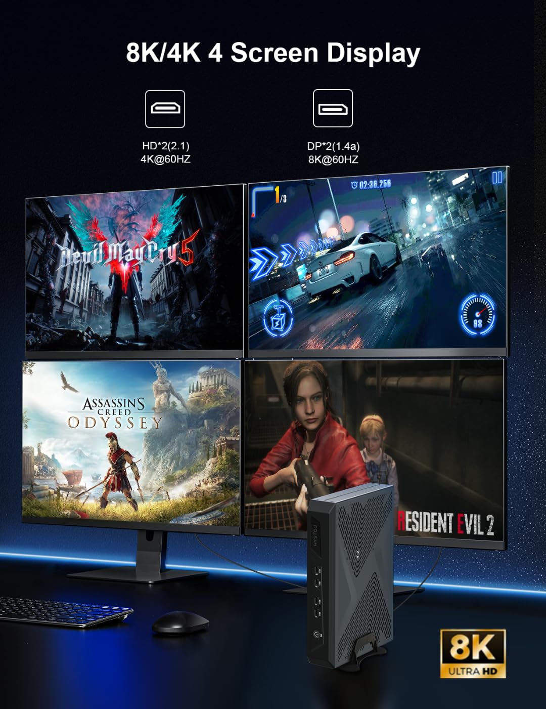 HYSTOU Gaming Mini Desktop PC - Intel Core i9-11900, NVIDIA RTX3050 6GB GDDR6, 16GB DDR4 RAM, 1TB NVMe SSD | 4K HD/DP/DVI Quad Display, WiFi 6, BT5.2, Gigabit Ethernet | Perfect for Esports, VR Gaming & Home Office Setup
